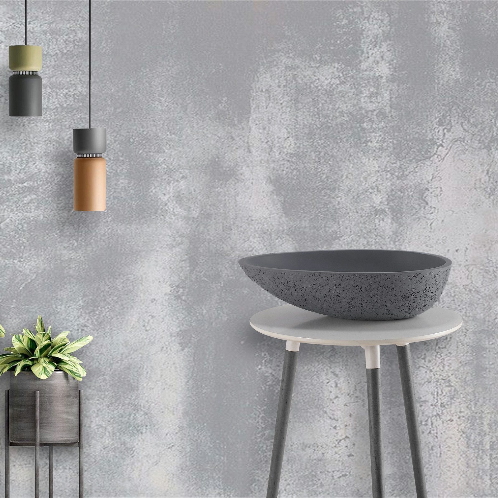 Bernstein Aufsatzwaschbecken VELA 60,5cm Beton-Optik, Aufsatzwaschbecken Beton-Optik strukturiert ohne Ablauf