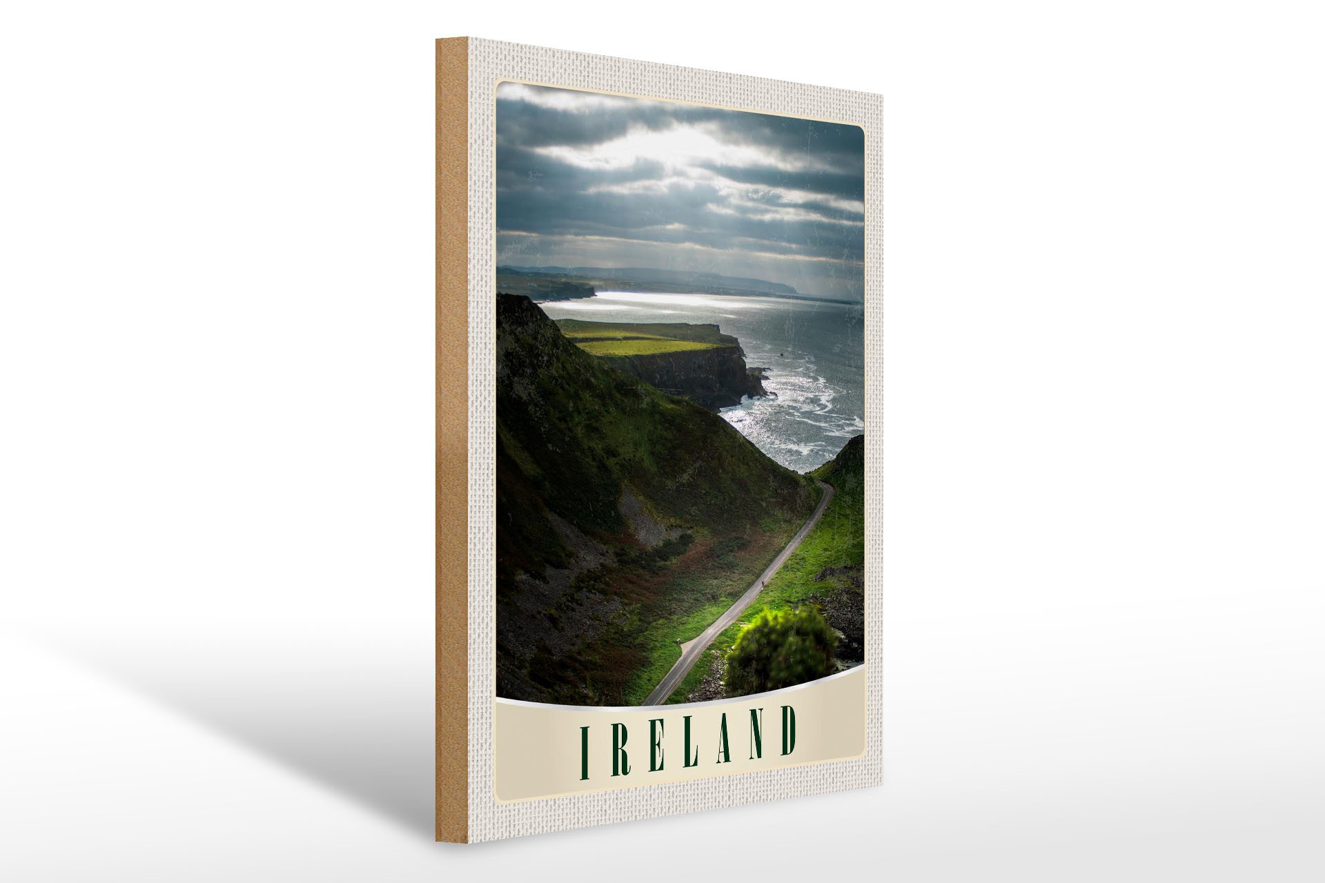 Holzbild Reise 30x40cm Irland Europa Wiese Gebirge Meer Natur