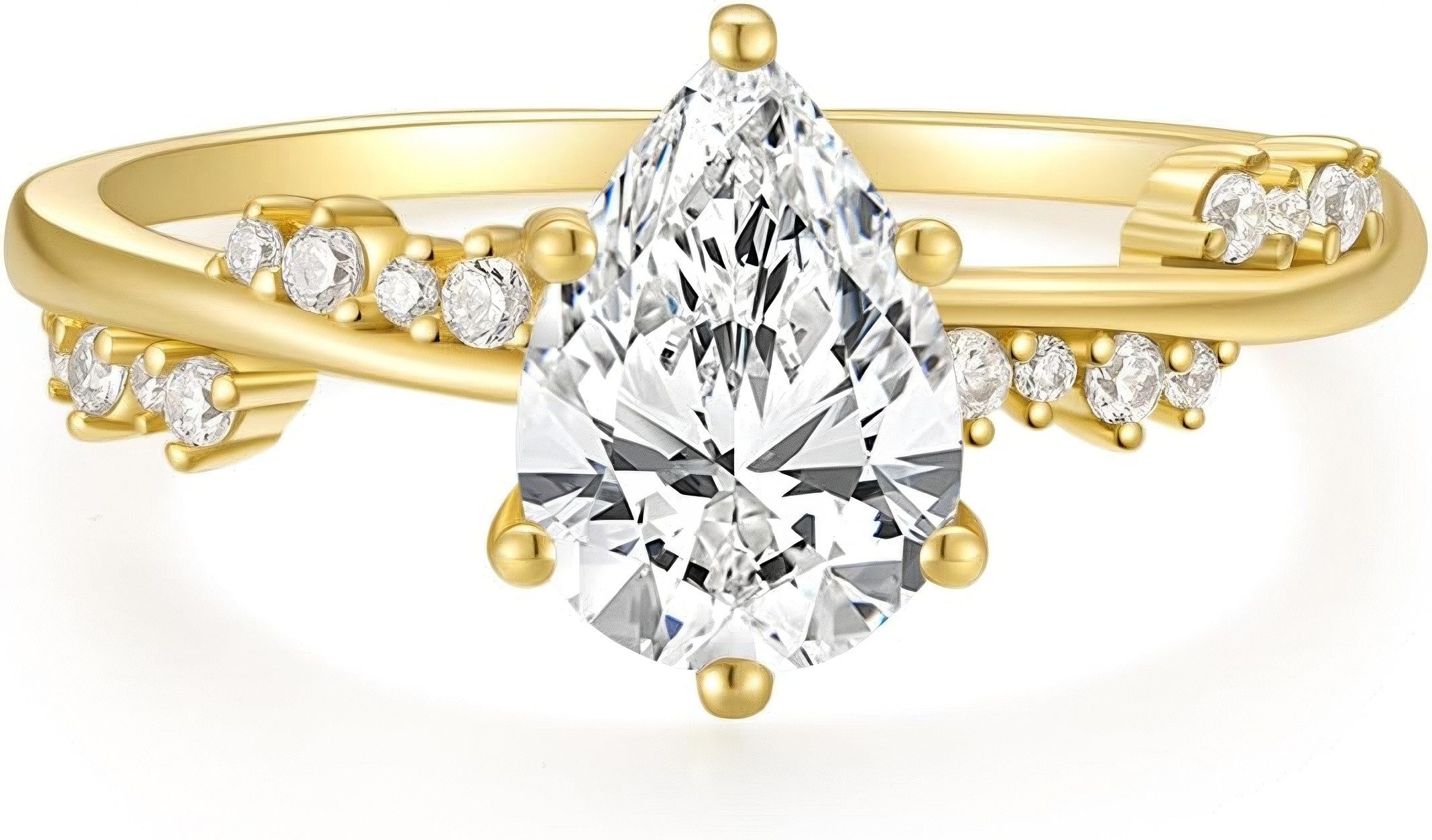 Jumpeak Diamantring 2CT Damen Ring, Damen 585 Reingold Ring, Hochzeitsring, D, VVS2, 2ex, Geschenk mit IGI-Zertifikat, Damen Liebe Thema