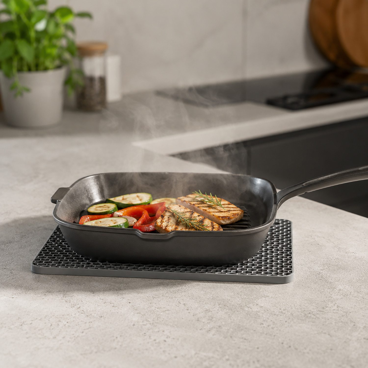 Camolo Topfuntersetzer 4er Set Silikon Topf Untersetzer grau - hitzebeständig, 4-tlg., hitzebeständig bis 230°C, rutschfest