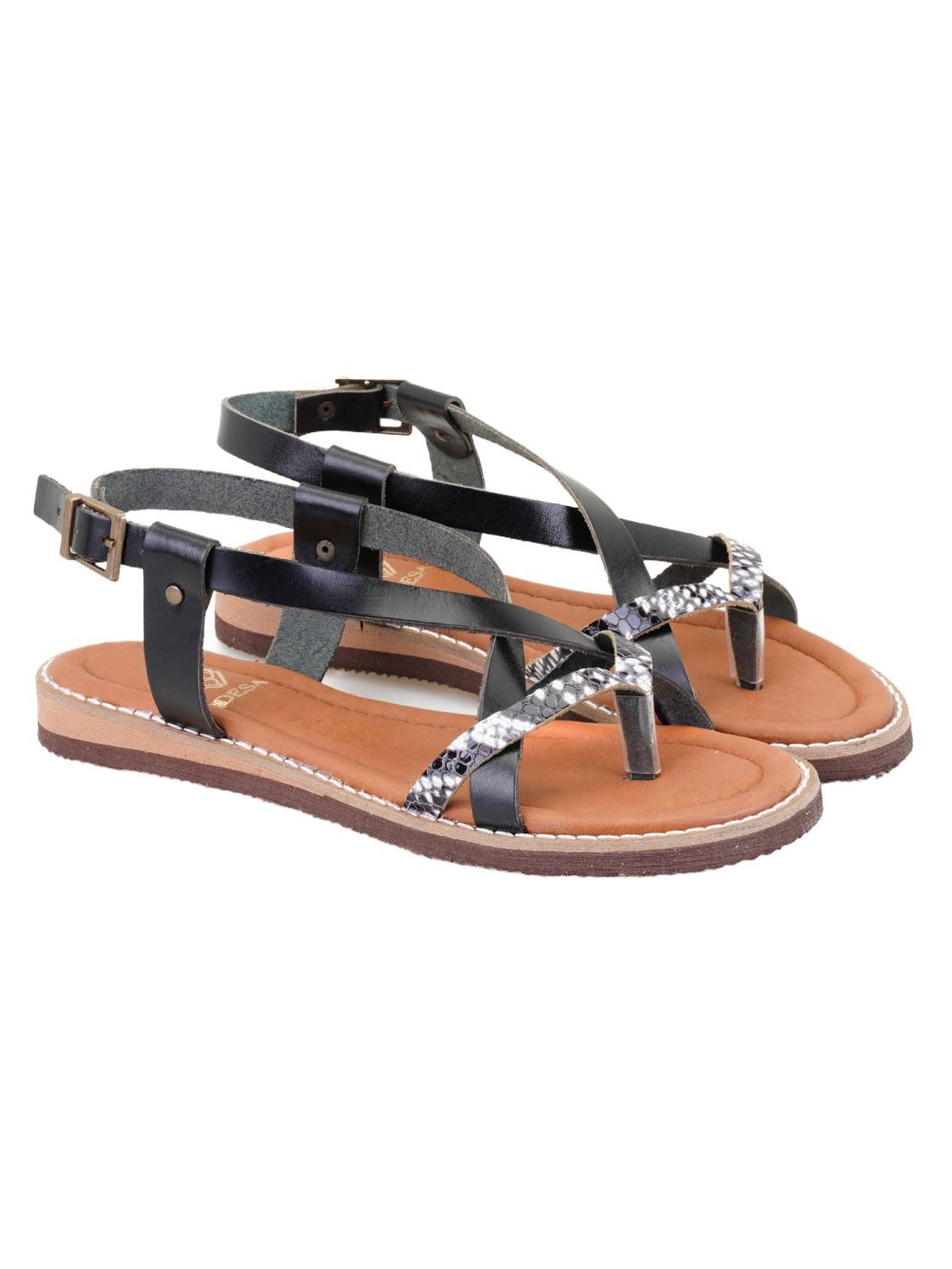 Desa Damen-Ledersandalen – ohne Futter, Synthetiksohle, flacher Absatz Sandale