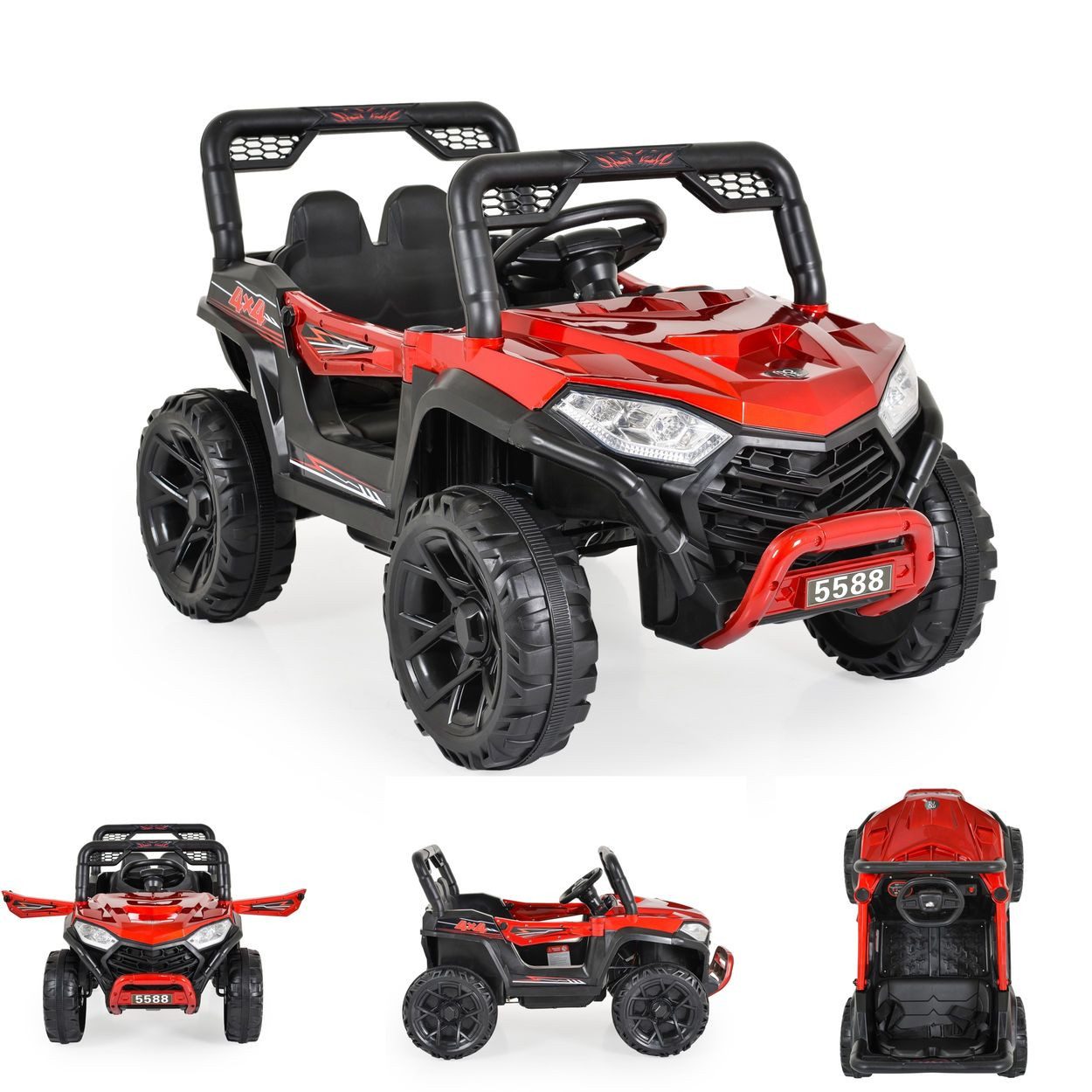 Moni Elektro-Kinderauto Fast UTV 5588, Belastbarkeit 30 kg, 2 Motoren, Fernbedienung, MP3, USB, Lichter, Kunststoffräder