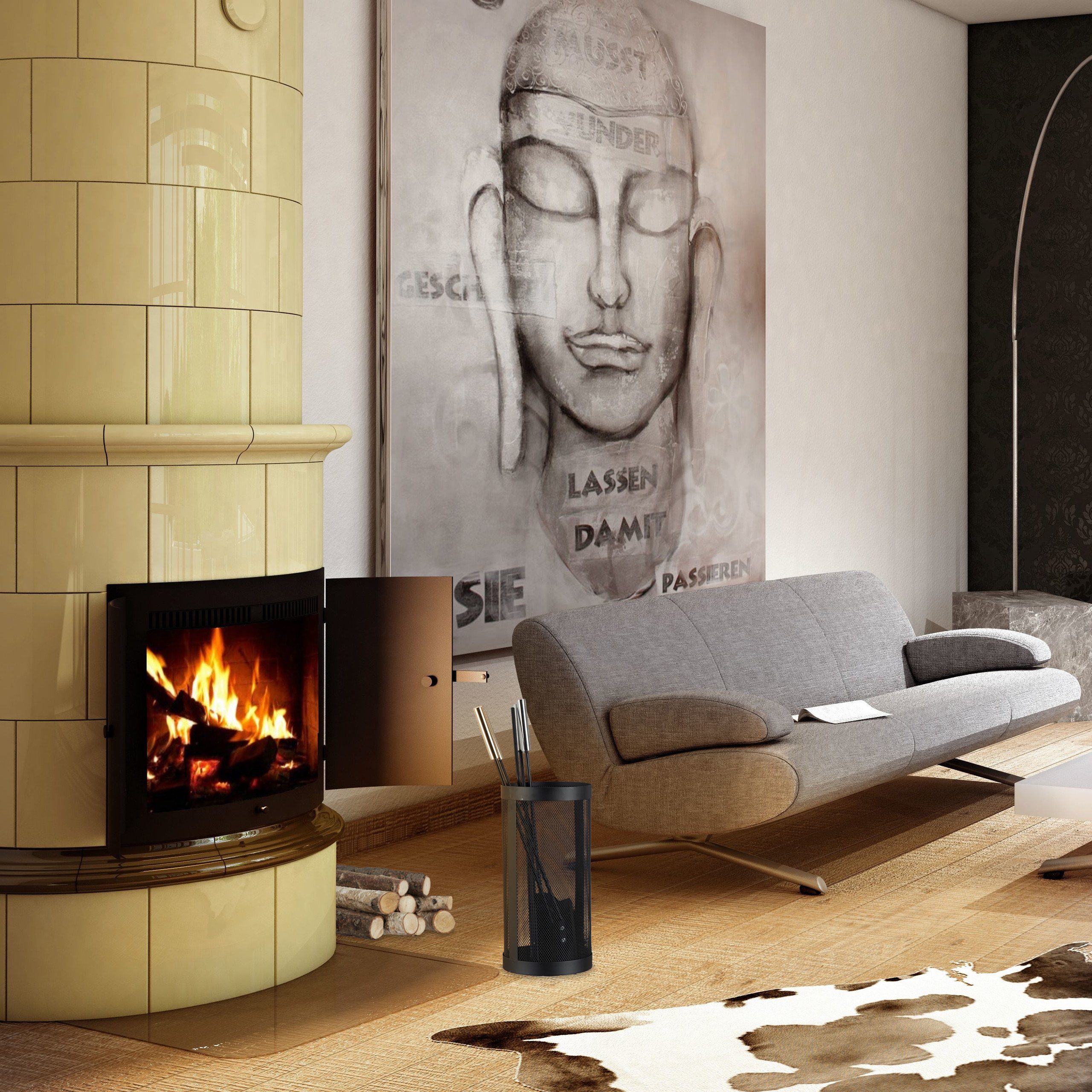 relaxdays Kamingarnitur Kaminbesteck 5-teilig im Eimer günstig online kaufen