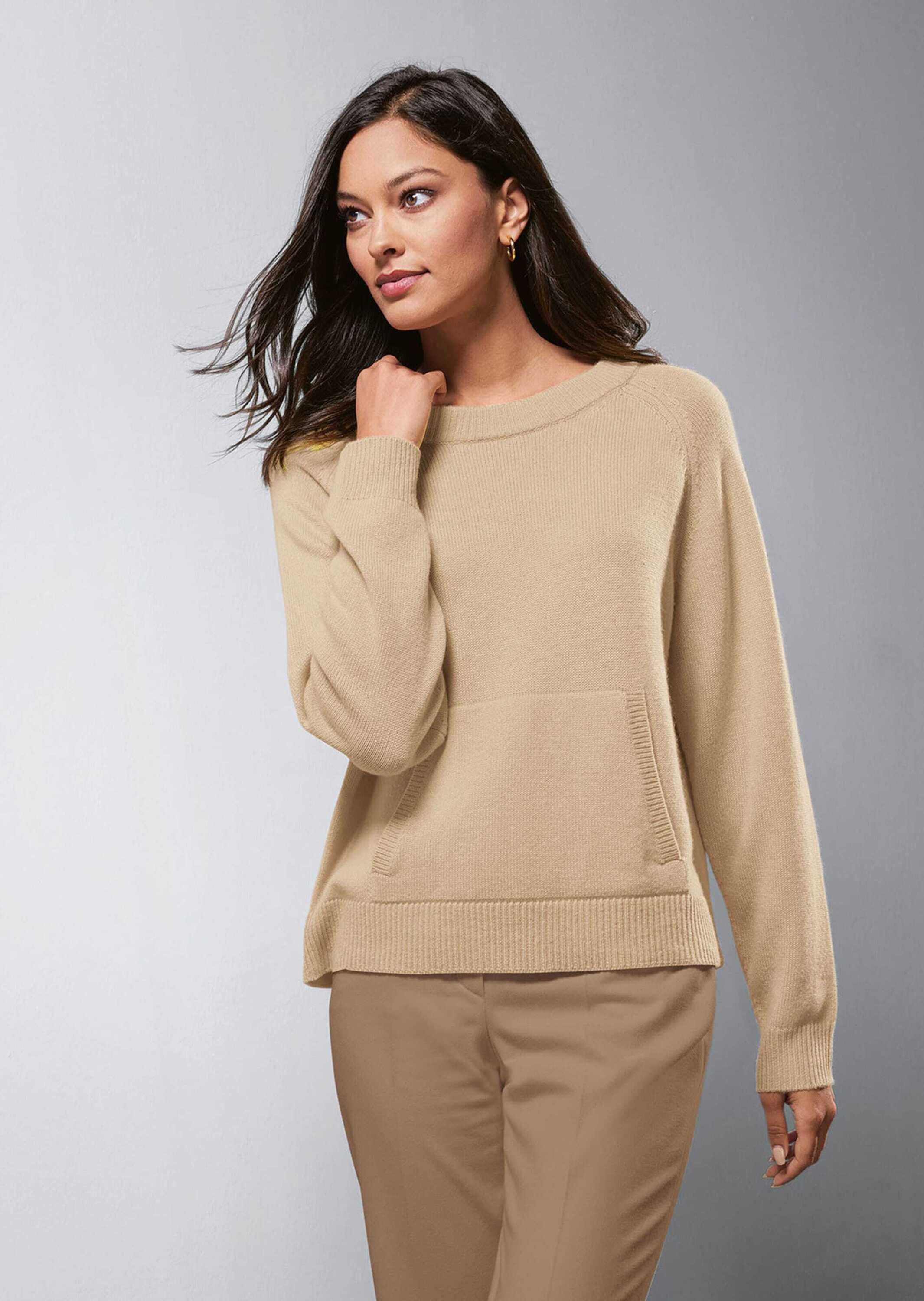 MADELEINE Strickpullover Rundhals-Pullover mit Känguru-Taschen günstig online kaufen