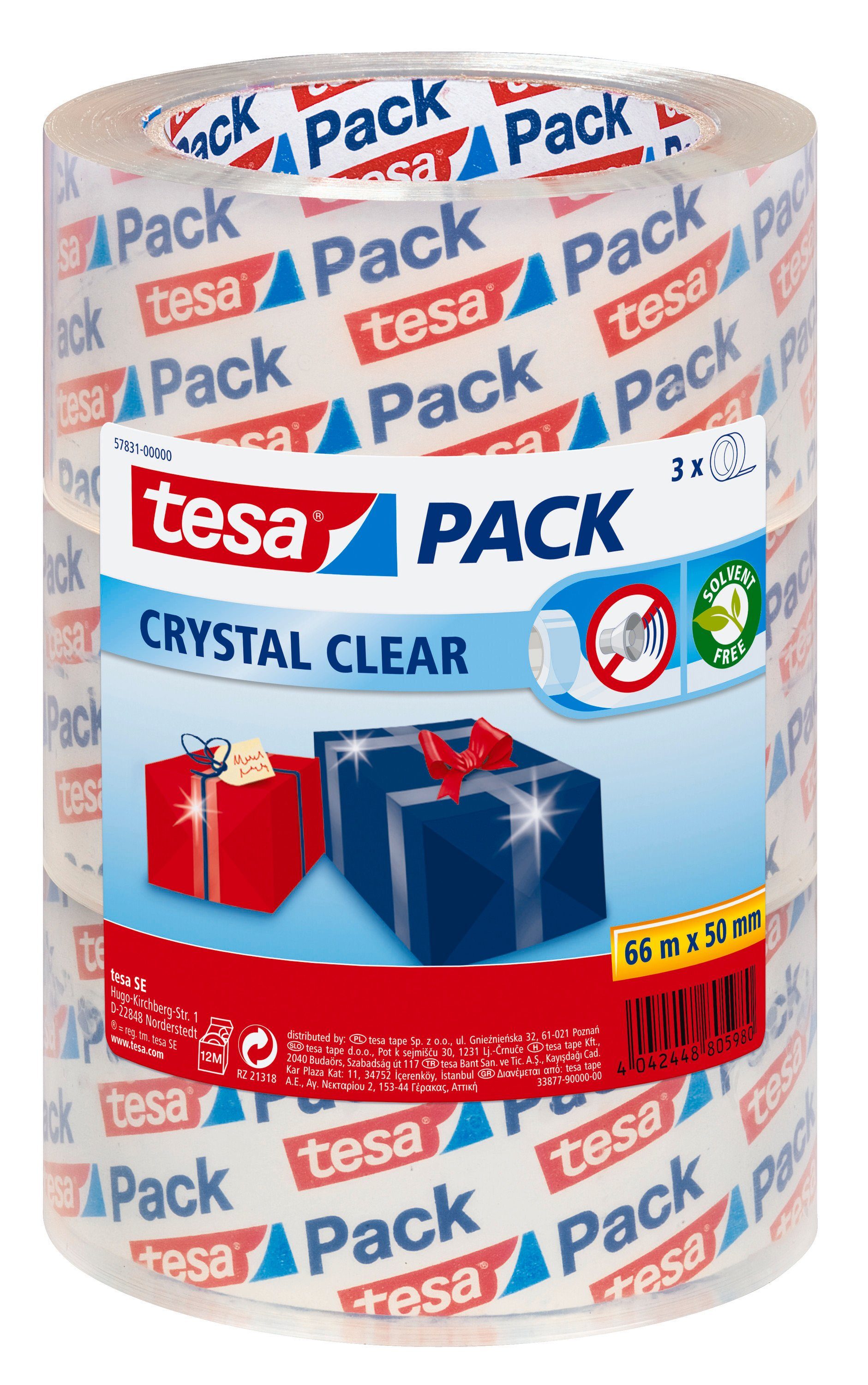 crystal je Klebeband clear, mm) - m : 50 50 3-St., (Spar-Set, tesapack transparent m mm x 3 Packband Rollen 66 tesa 66 tesapack®