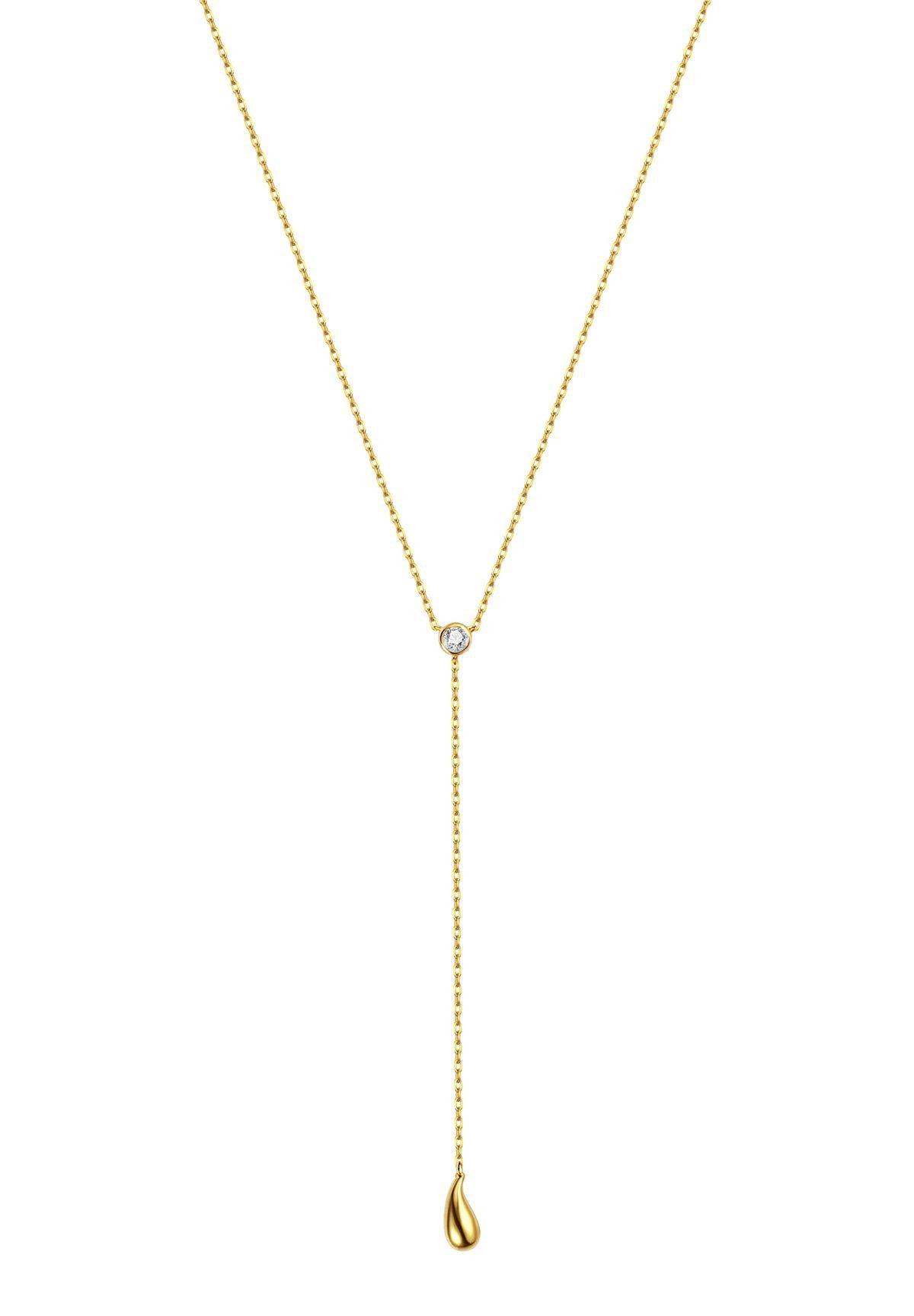 Dear Me Goldkette Lichttropfen, 585 Gold Y-Kette Tropfen Anhänger, 14K Massivgold Damen Halskette Kristall, 585 Echtgold Schmuck