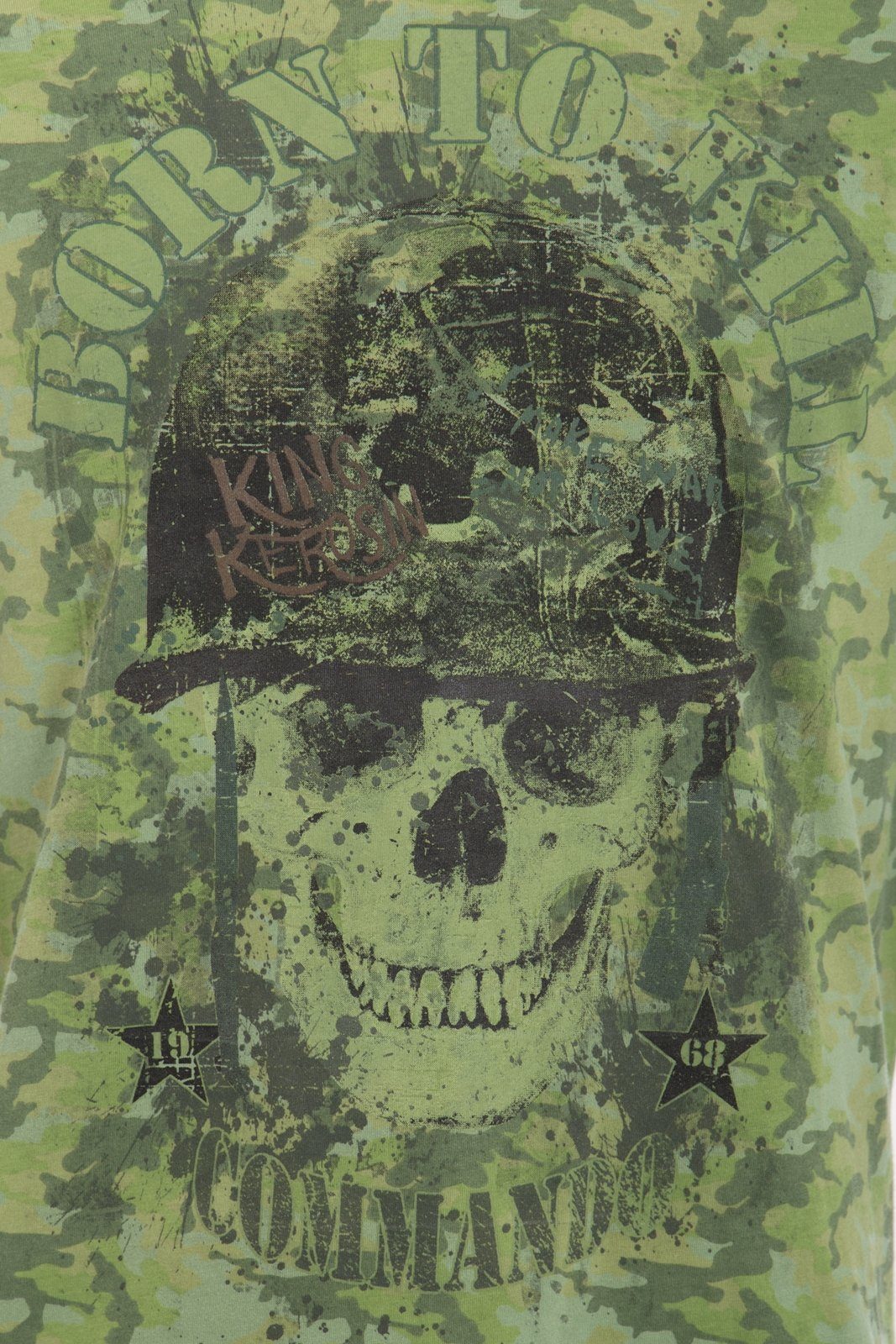 KingKerosin T-Shirt born to kill und Skull-Motiv Tarn-Alloverprint Evergreen mit