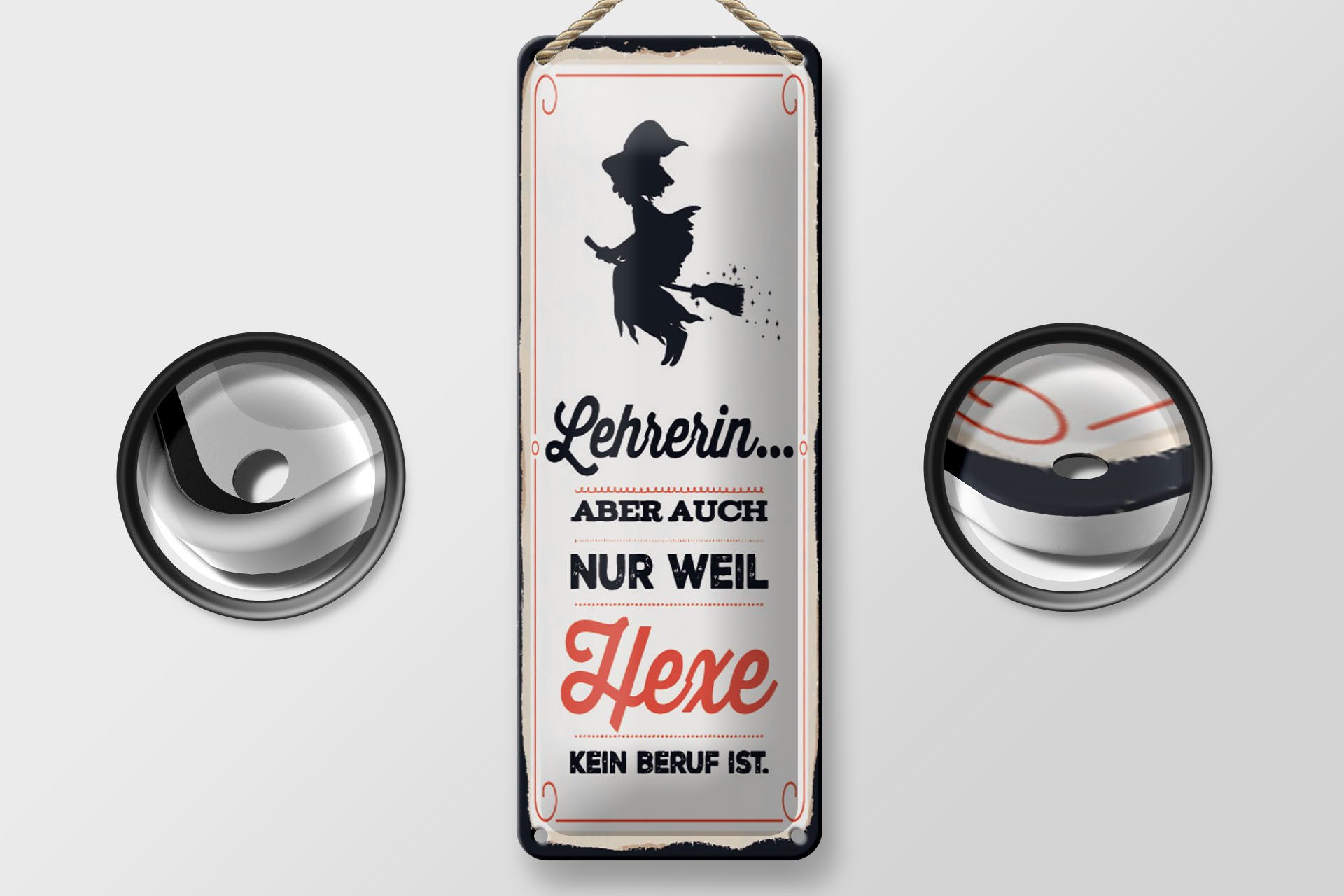 Femer GmbH Metallschild Spruch 27x10 cm Lehrerin Hexe kein Beruf, (1 St), gewölbte Oberfläche, abgerundete Ecken, umgeschlagene Kanten
