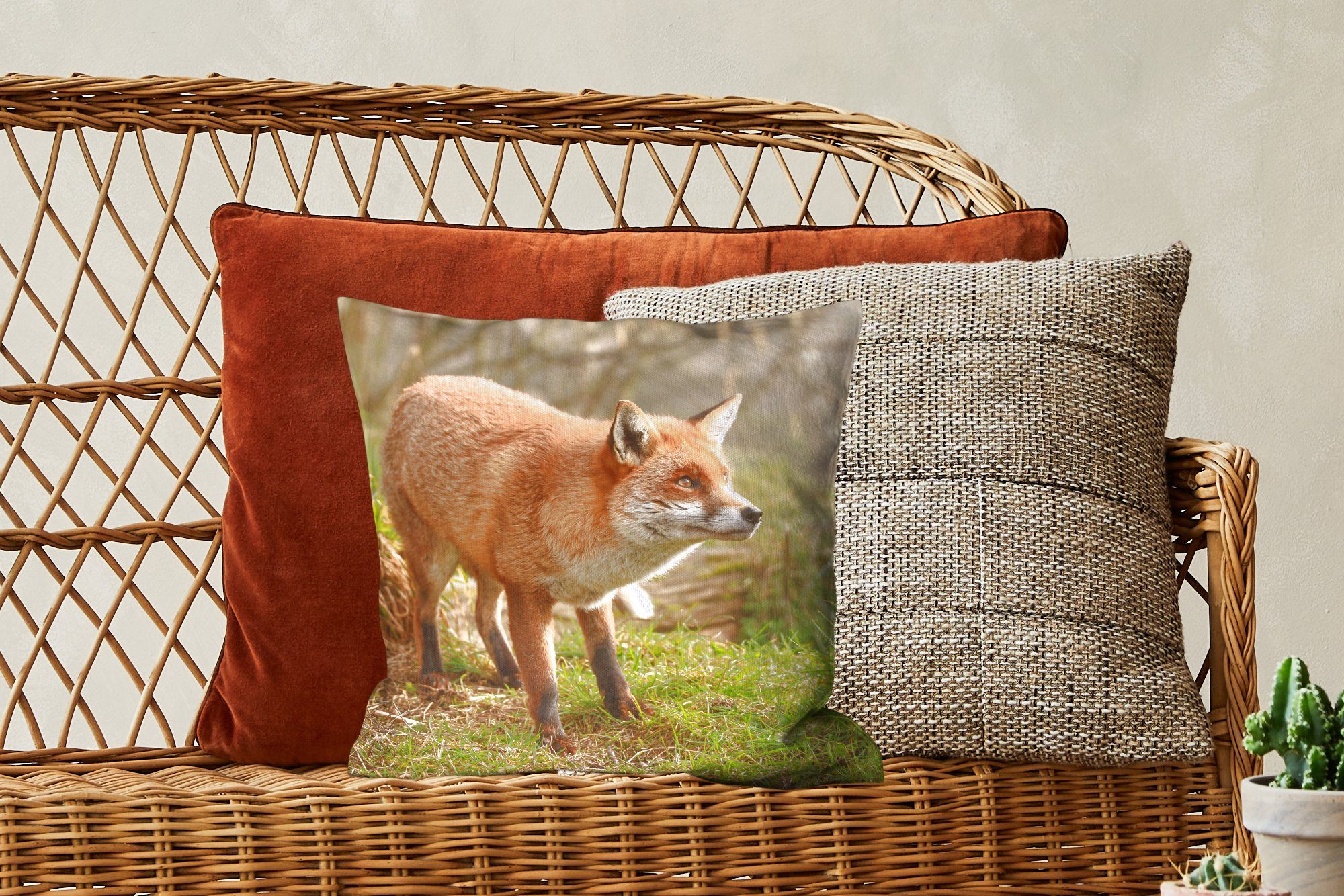 Sofakissen Füllung Zierkissen mit Schlafzimmer, - Wald - Licht, Wohzimmer, Deko, MuchoWow Fuchs Dekokissen für