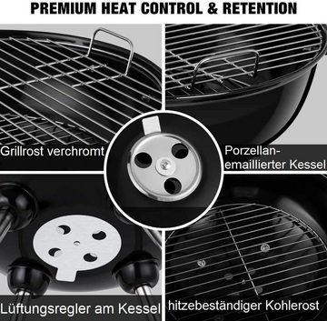 RESCH Holzkohlegrill 502595 Kugelgrill Holzkohle mit Deckel, Ø44cm, 4 Personen, 44x44x70cm, BBQ-Grill, Rundgrill, mobil, tragbar, Stand Grill, Inkl. Zubehör, Holzkohlegriller, grillen, Standgrill Outdoor Balkongrill Holzkohlegrill Campinggrill