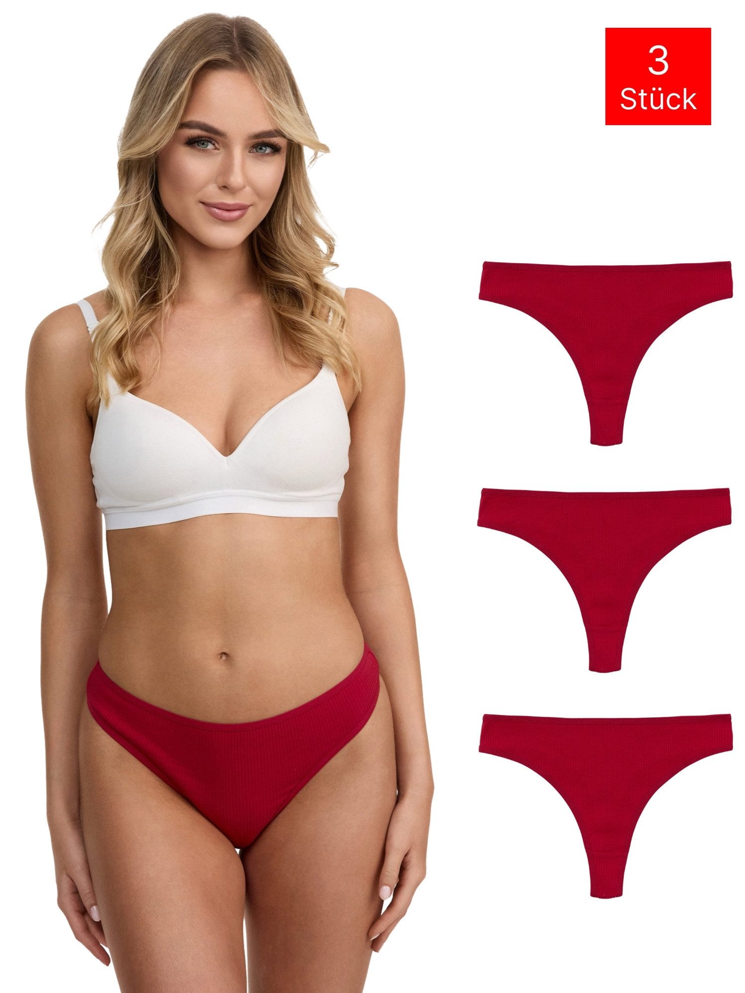 Tazzio String 3er-Pack Damen Tanga F933 (Packung, 3-St., 3er-Pack) Ripp-Struktur für angenehmen Tragekomfort