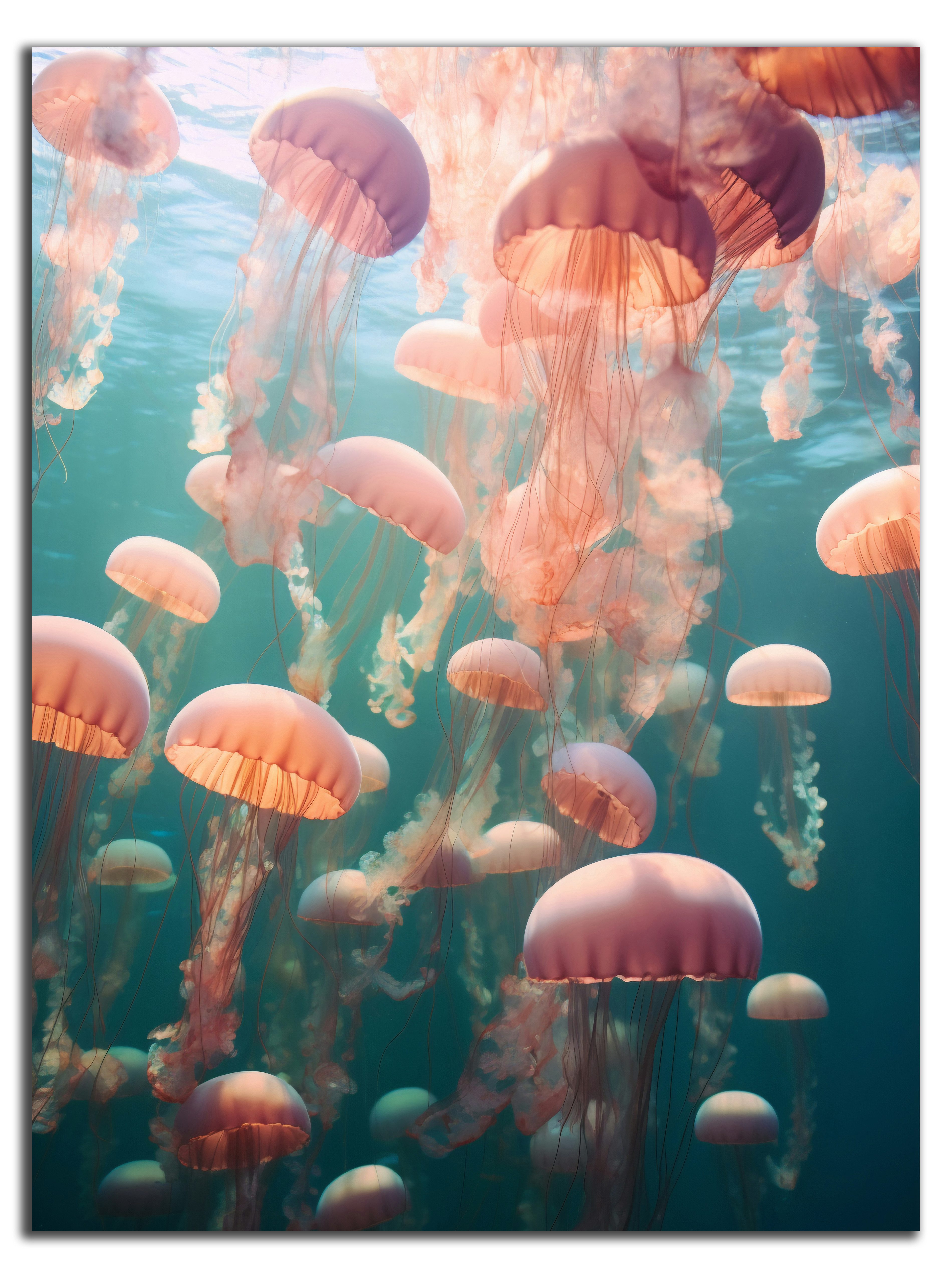 DARO Design Leinwandbild Modern Abstrakt Wandbilder XXL Wandbild Wand Deko Leinwand Bilder, (rosa Qualle - Bild groß Wohnzimmer Schlafzimmer Küche Esszimmer Einteilig Querformat Fotodruck Leinwände Wanddeko Abstrakte Kunst Boho), 30x20cm