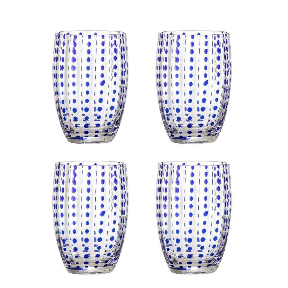 Bloomingville Glas Brinley, Glas, Trinkgläser, in Blau, aus Glas, 350 ml, 4er Set