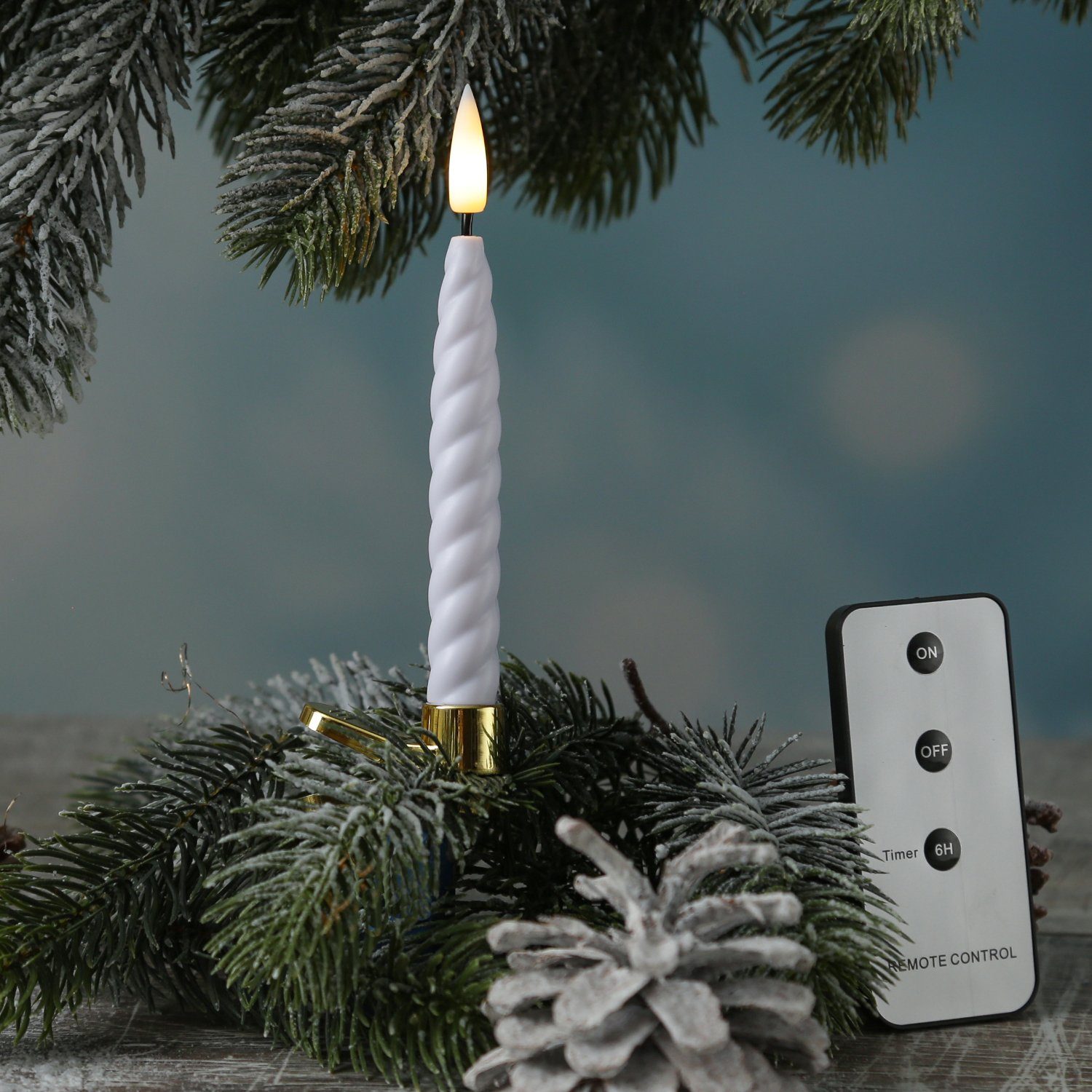 MARELIDA LED-Christbaumkerzen TWIST 10 gedrehte Baumkerzen mit Clip Baumbeleuchtung kabellos Fernb, 10-flammig