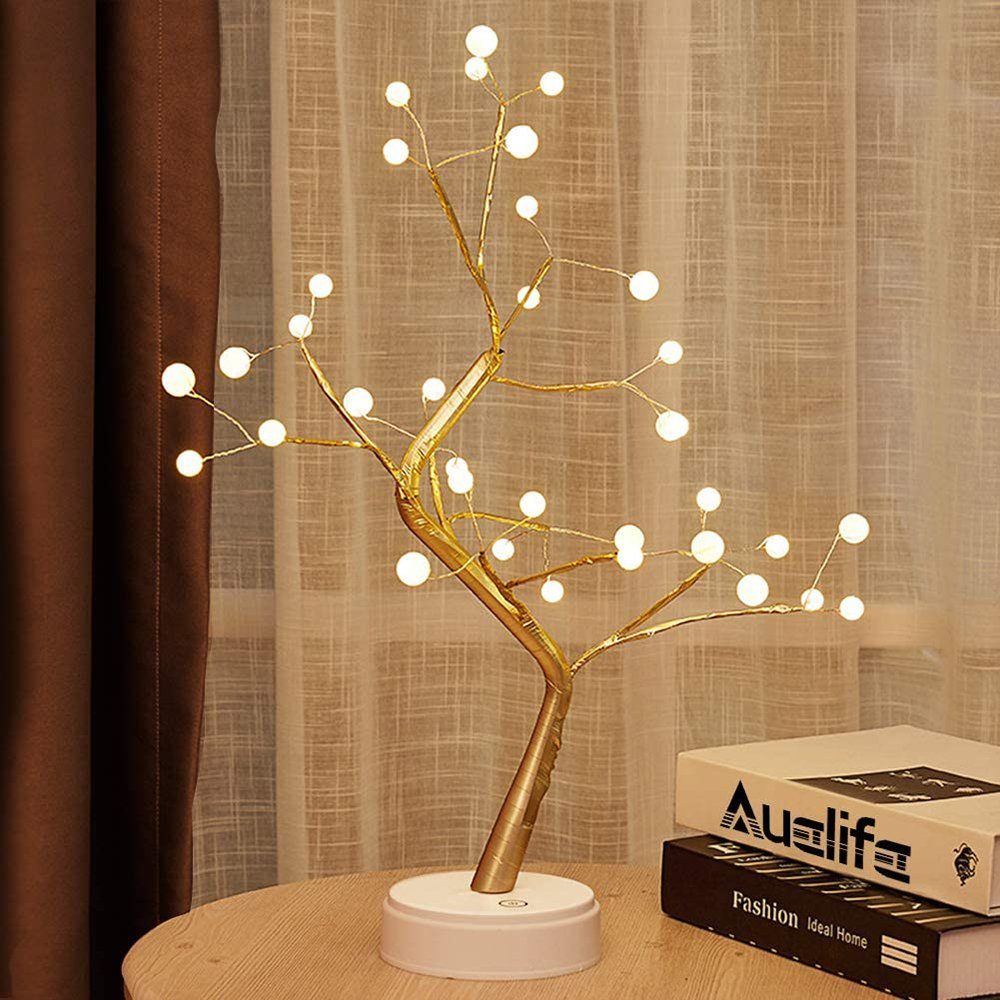 Rosnek LED Nachtlicht DIY, Touch-Schalter, Batterie/USB, für Weihnachten Geschenke Deko, Perle Baum, Warmweiß, Weiß, Multicolor, Grün, Rosa, LED Bonsai-Baum Tischleuchte