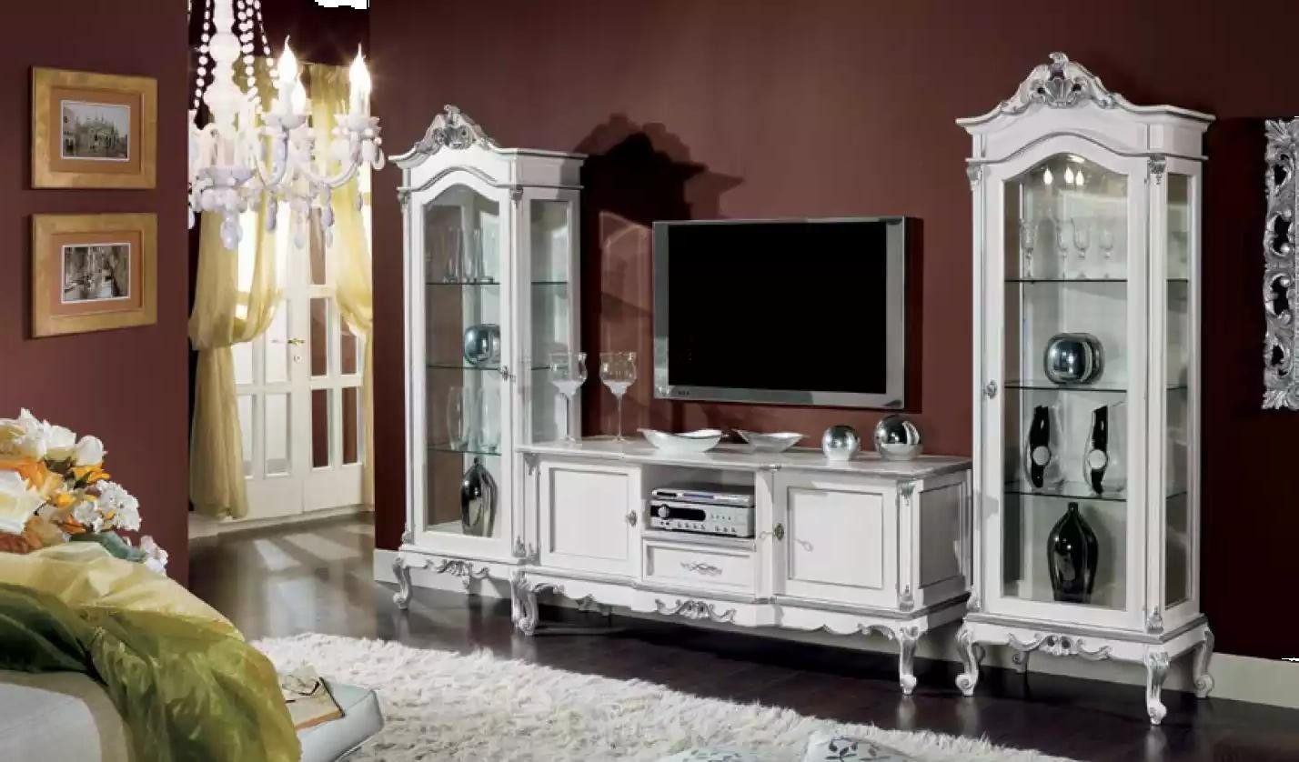 Xlmoebel Wohnwand Modernes Wohnzimmer-Set mit Wandregal und TV-Ständer in Holzoptik, (3-St., Set 3tlg. Wohnwand (TV-Ständer + 2x Vitrine), Hergestellt in Europa