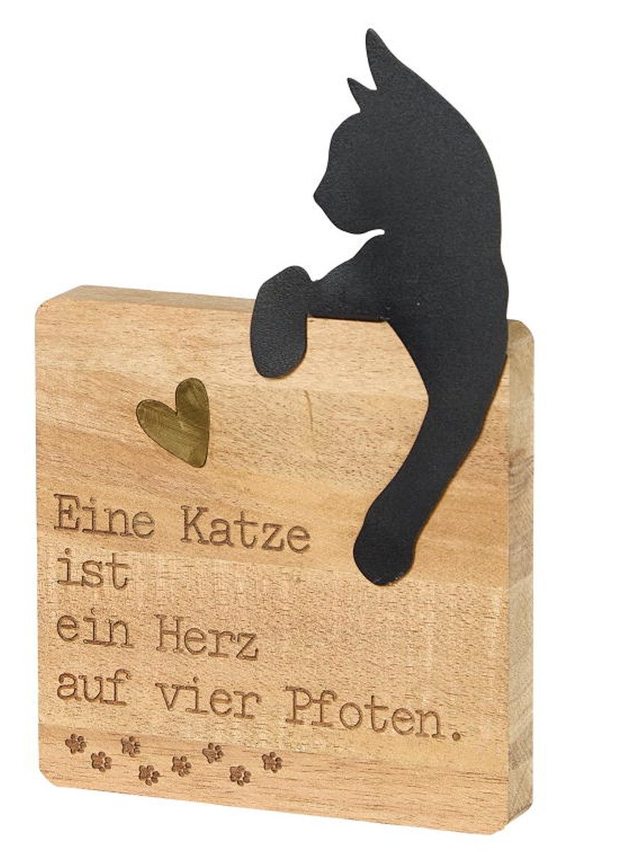 formano Dekofigur Holzblock Katze Spruch Herz Holz + schwarzes Metall 12cm (1 St), Schöne Geschenk-Idee! passend zu jedem Anlass!
