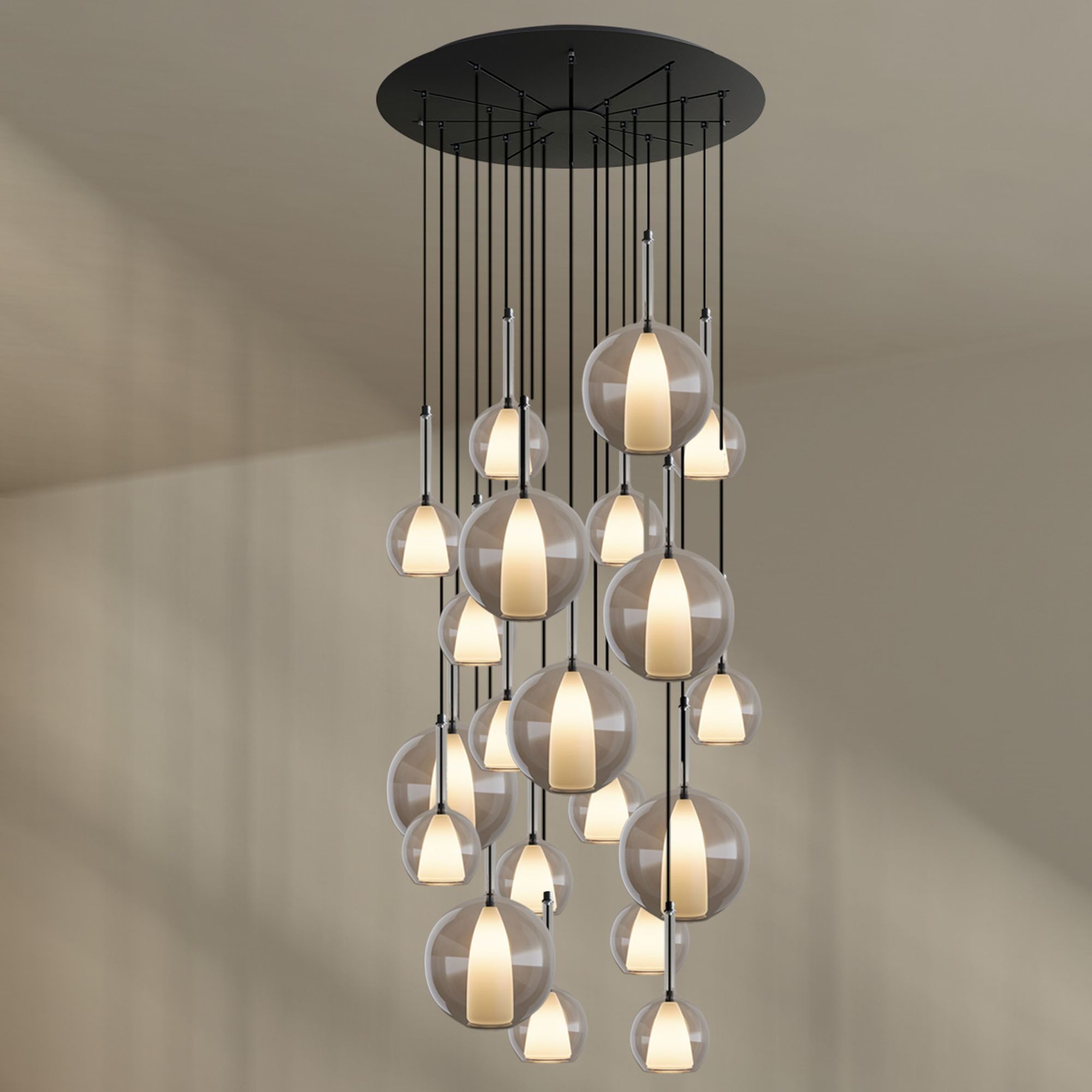 s.luce Pendelleuchte Belluna Galerieleuchte 20-flammig Ø 120cm Baldachin Klar