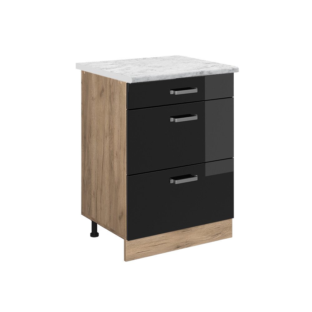 Vicco Unterschrank R-Line, Schwarz Hochglanz/Goldkraft Eiche, günstig online kaufen
