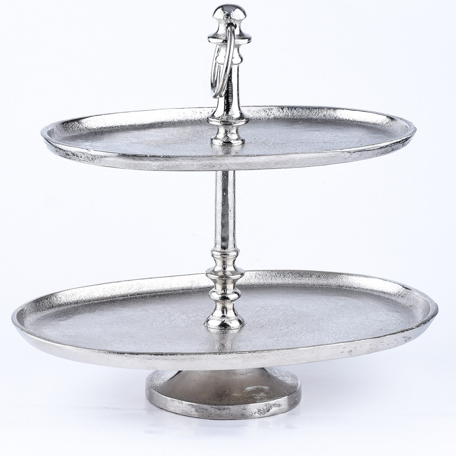 Marrakesch Orient & Mediterran Interior Dekotablett Etagere Annika silberfarben oval aus Aluminium H 34cm 2-stöckig (1 St), Handarbeit