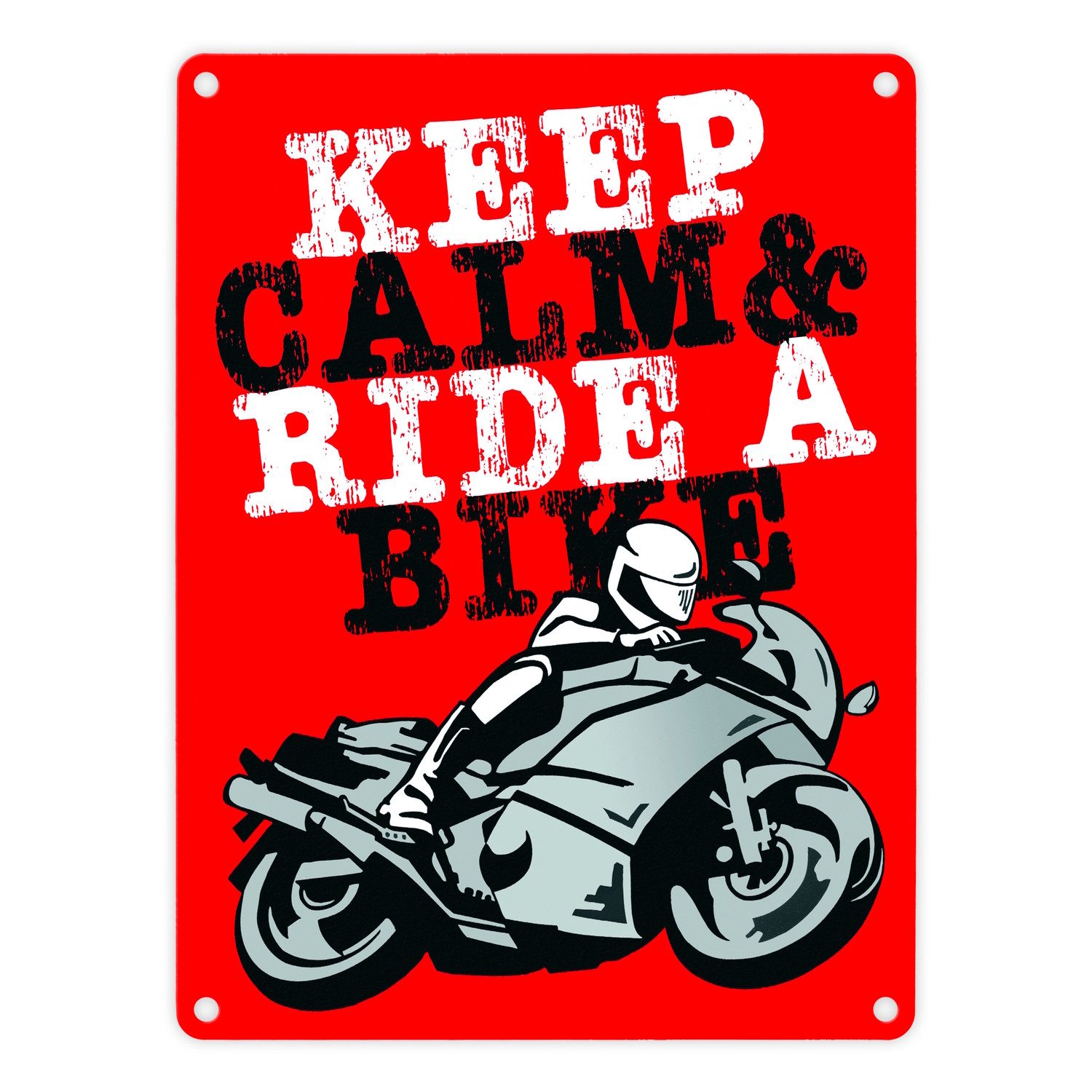 Metallschild Keep calm & ride a bike Metallschild in 15x20 cm rot zum Thema fahren