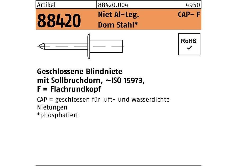 GESIPA Blindniete Blindniete R 88420 Flachrundkopf 4,8 x 8 Niet Aluminium/Dorn Stahl