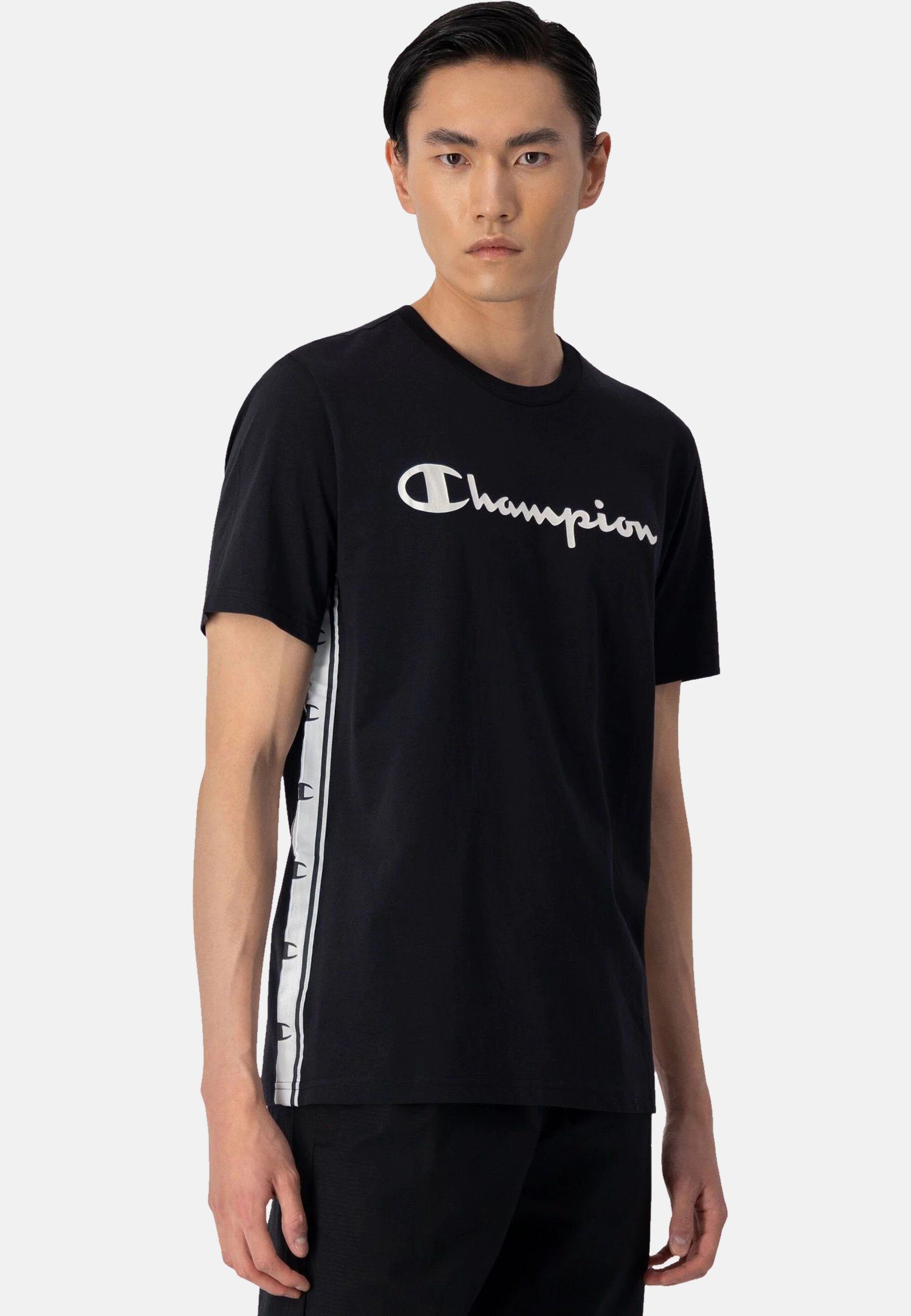 Champion schwarz und T-Shirt seitlichem Baumwoll-T-Shirt Shirt mit Logoband