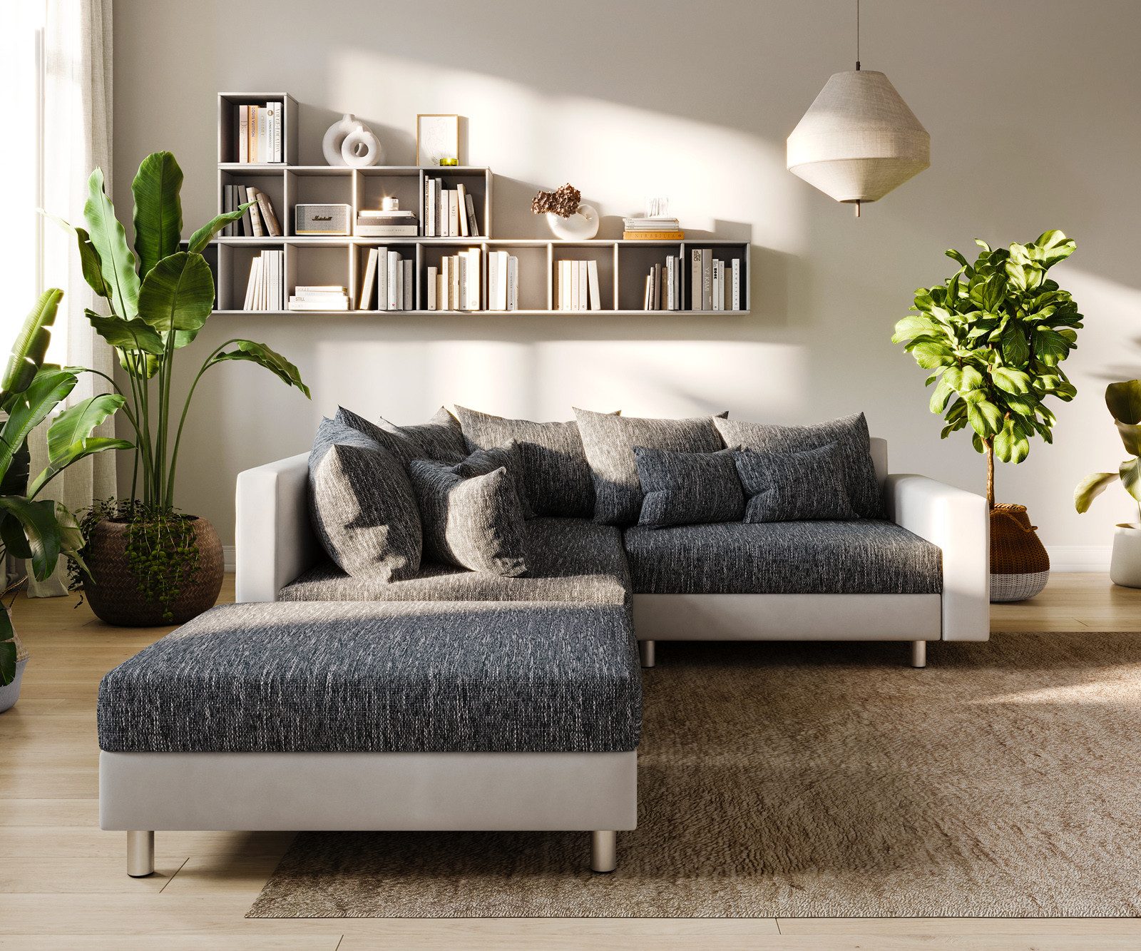 DELIFE Ecksofa Clovis, Weiss Schwarz mit günstig online kaufen