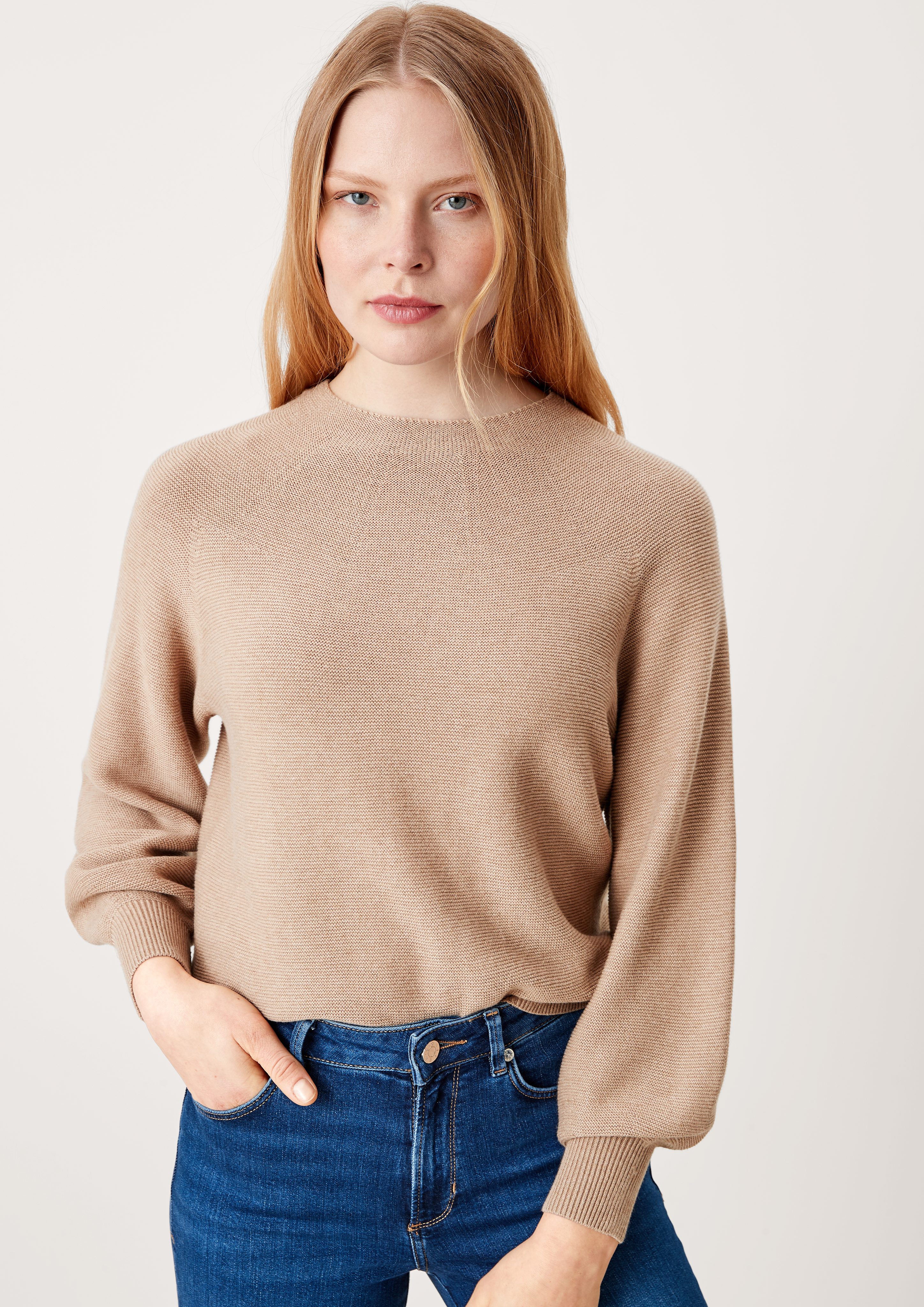 s.Oliver Strickpullover Strickpullover aus melange Viskosemix sand