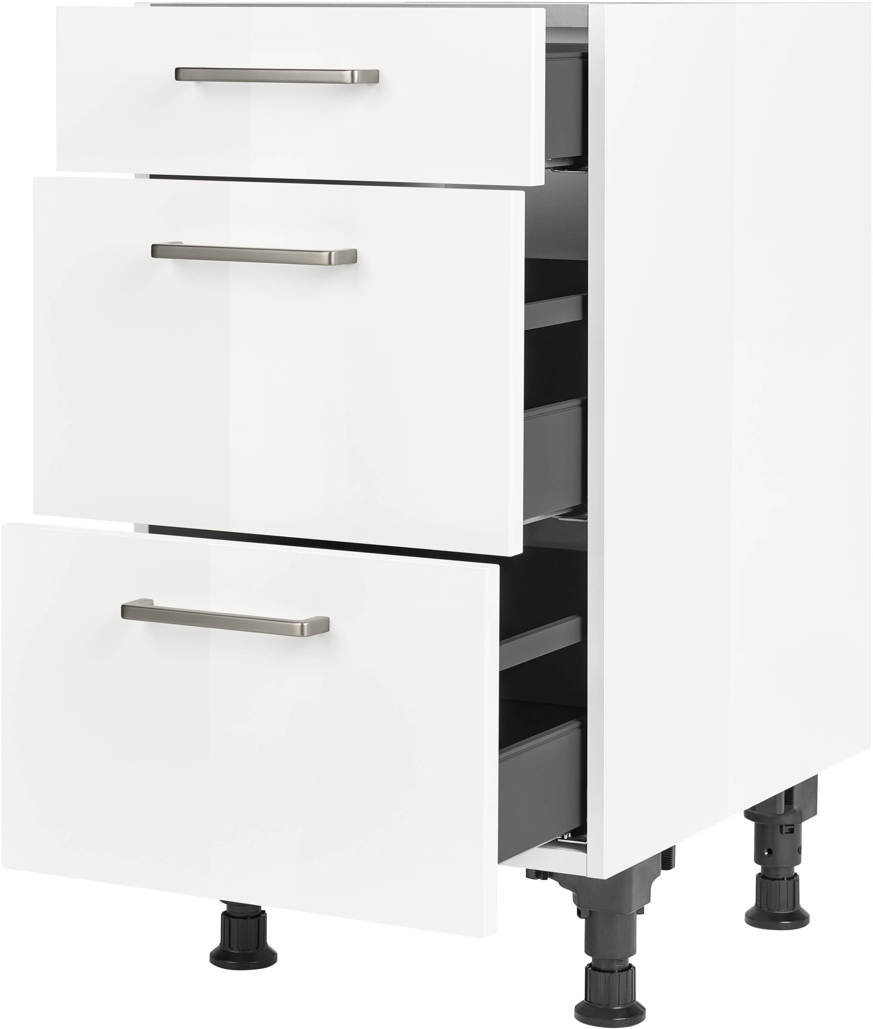 nobilia® Unterschrank "Flash", vormontiert, mit höhenverstellbaren Sockelfüßen, in den Breiten 30, 45, 60 und 90 cm, mit Schubkasten und Auszügen