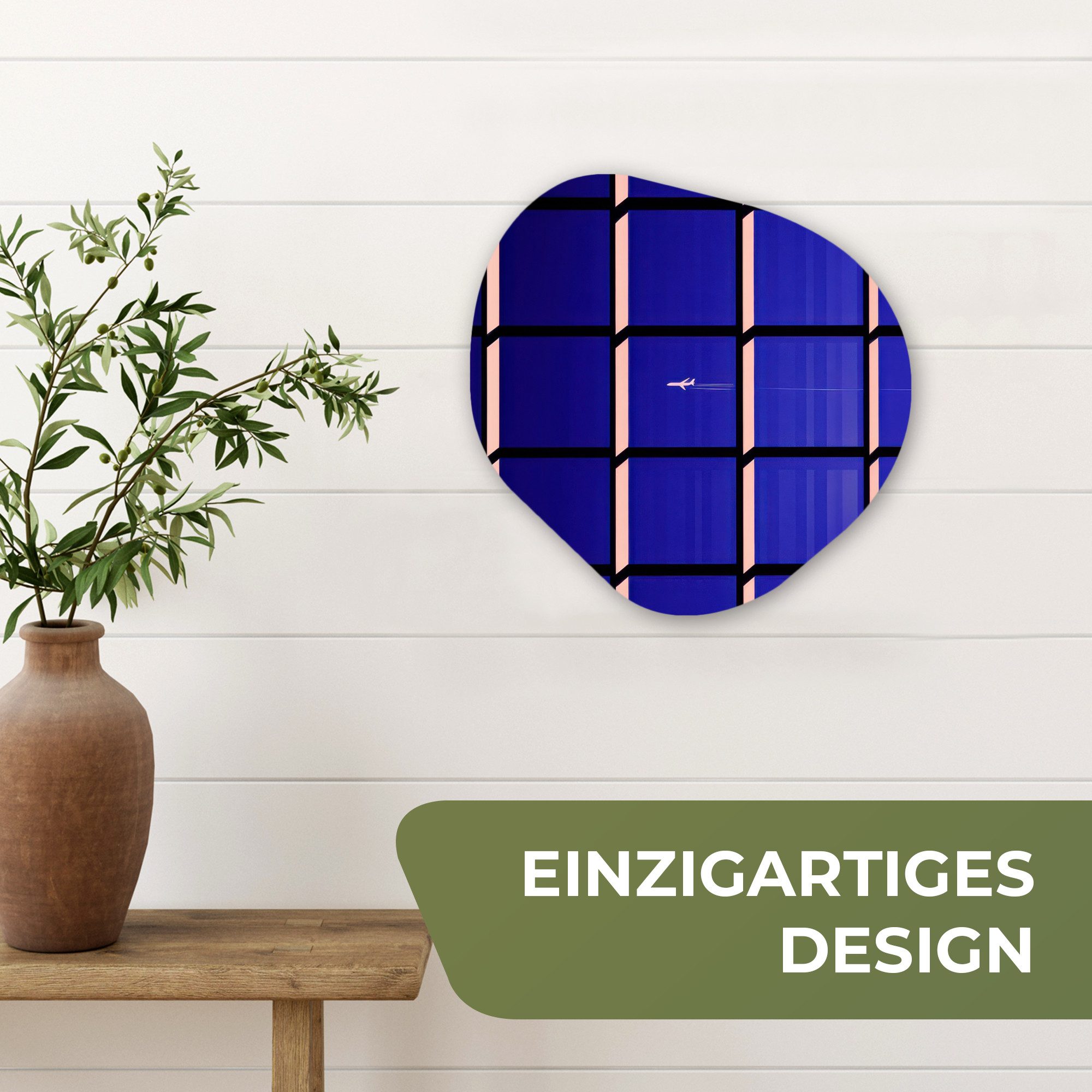 MuchoWow Gemälde Flugzeug - Kariert - Blau - Rechteckig, Fotodruck (1 St), Wandbild Abstrakt, Wohnzimmer Schlafzimmer Wanddekoration, 40x40 cm