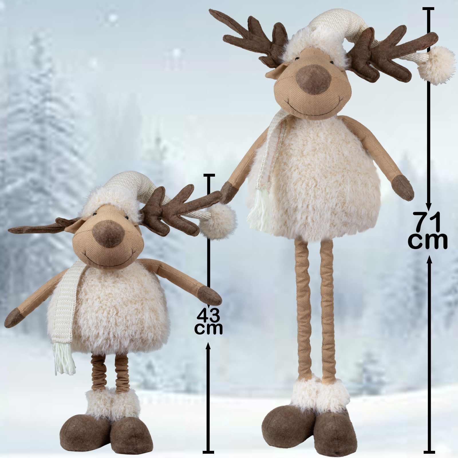 Christmas Paradise Weihnachtsfigur Elch ausziehbar 43-67cm (71-92cm) (1 St., Dekofigur), Rentier mit Teleskopbeinen, Weihnachtsdeko Beige
