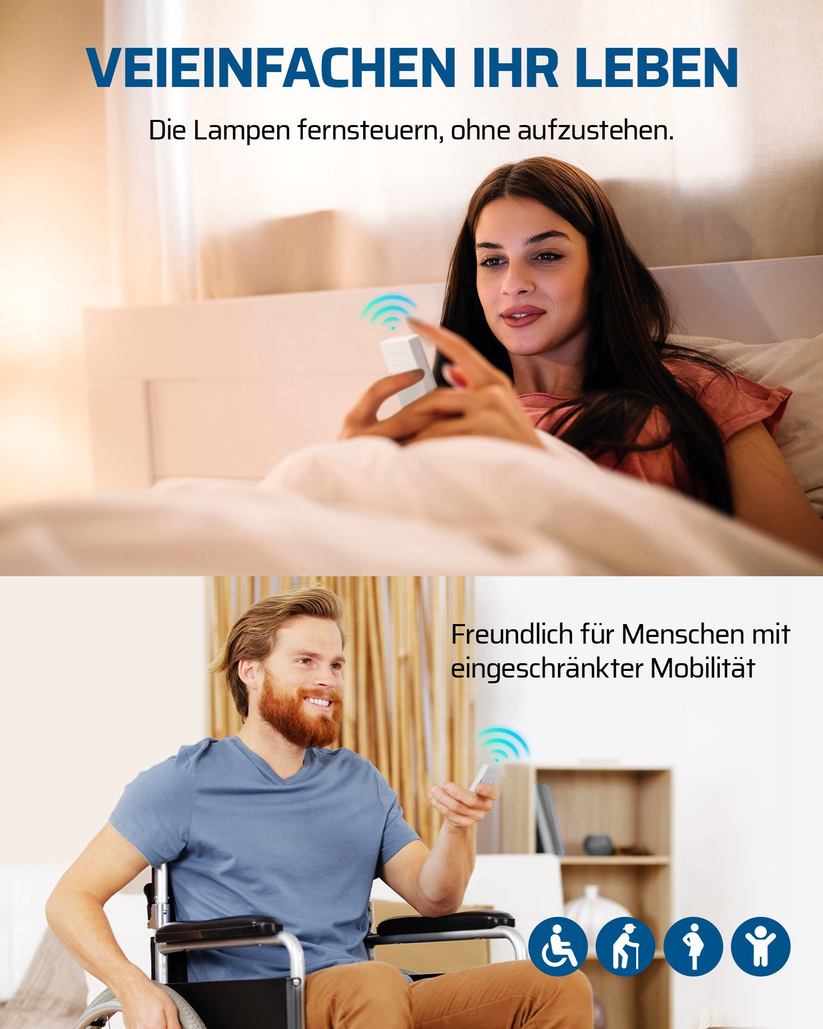 DEWENWILS Licht-Funksteuerung Funkschalter Set, für Schlafzimmer, Kinderzimmer, Büro, Arbeitszimmer, Wohnzimmer, 15A, Funk Wandschalter, Kabellos Funk Lichtscha – Bild 4 von 5