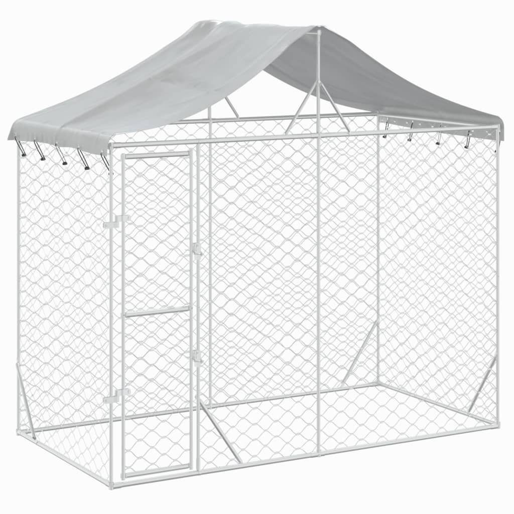 vidaXL Hundezwinger Outdoor-Hundezwinger mit Dach Silber 3x1,5x2,5m Stahl Verzinkt