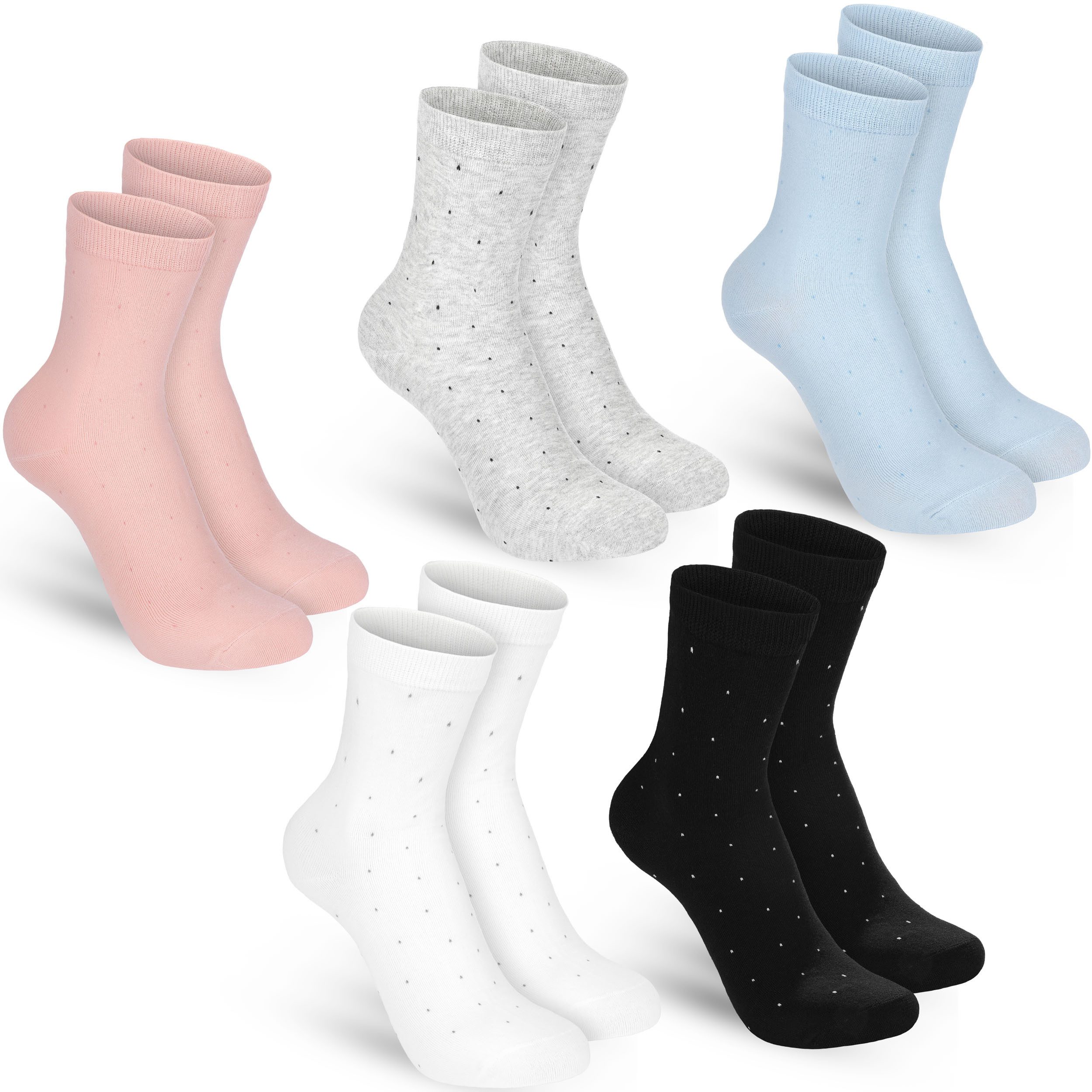 BRUBAKER Socken Damensocken mit Punkten (Rosa, Blau, Schwarz, Weiß & Pink, 5-Paar, Gepunktete Kuschelsocken mit Baumwolle) Damensocken Geschenk Set für Frauen