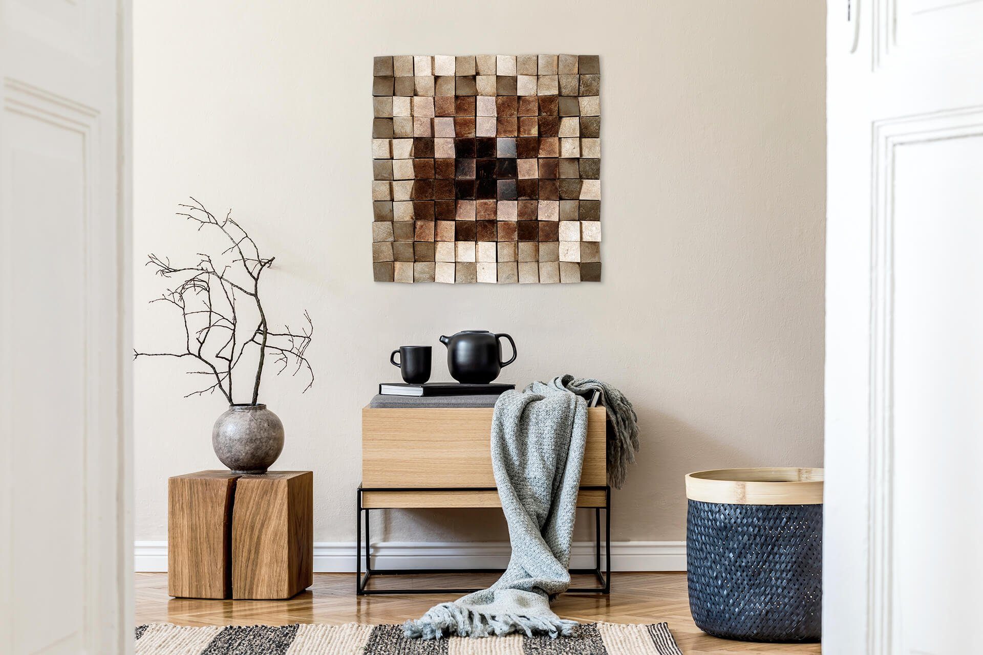 KUNSTLOFT Wandbild Lustrous Pixel 76x76 cm, handgefertigtes Wandbild mit 3D Effekt