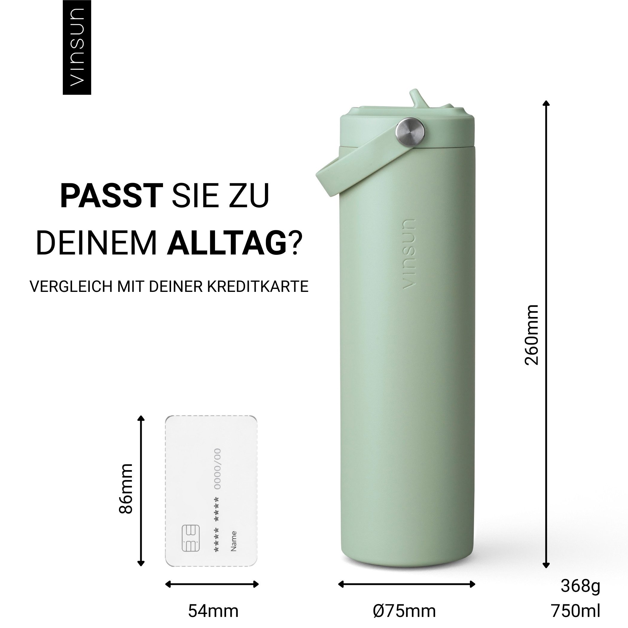 Vinsun Isolierflasche Thermoflasche 750ml mit Strohhalm - Sport Trinkflasche mit Tragegriff, Auslaufsicher, doppelwandig isoliert, geruchs- und geschmacksneutra – Bild 5 von 5