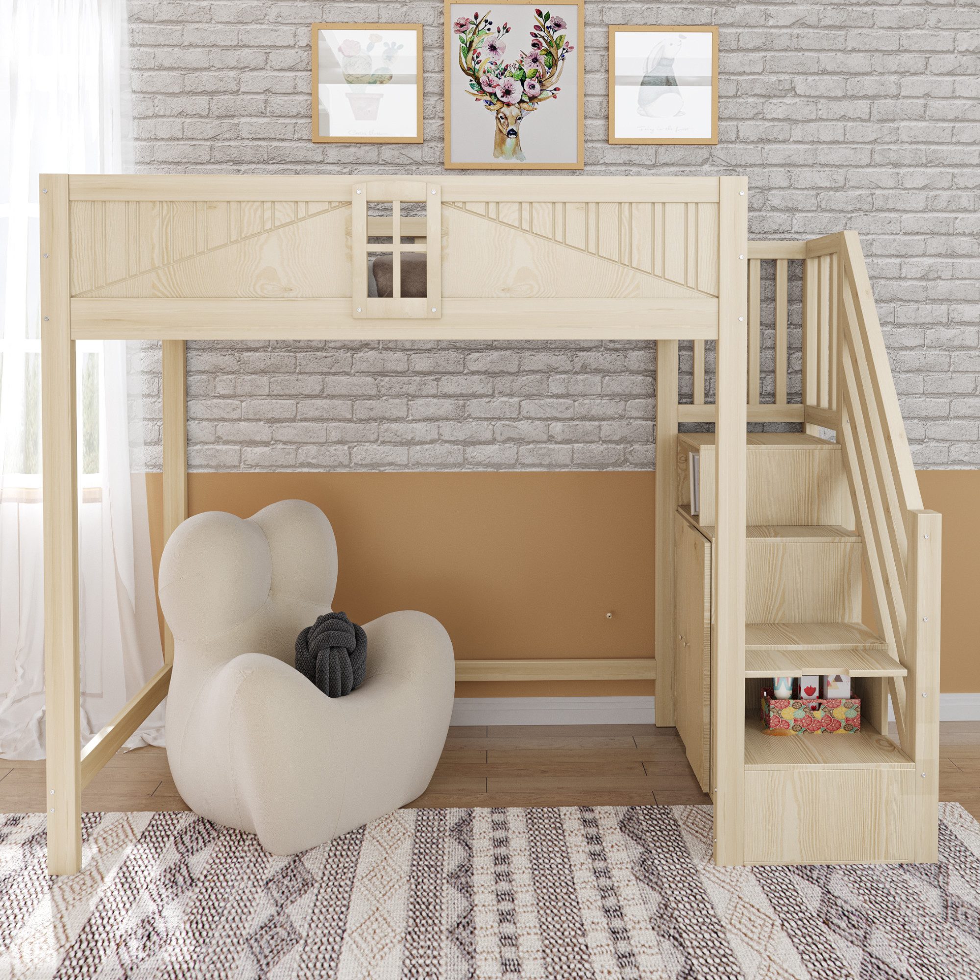 Merax Hochbett (Massivholzbett Jugendbett Einzelbett, 1-St) Kinderbett 90x2 günstig online kaufen