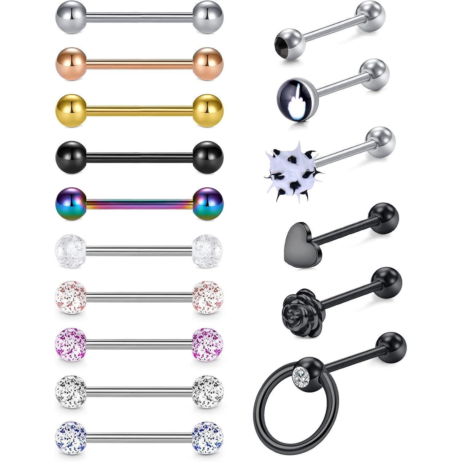 Piercing-Set 14G Zungenpiercing Chirurgenstahl 16mm Herz Blume Nippelpiercing Set