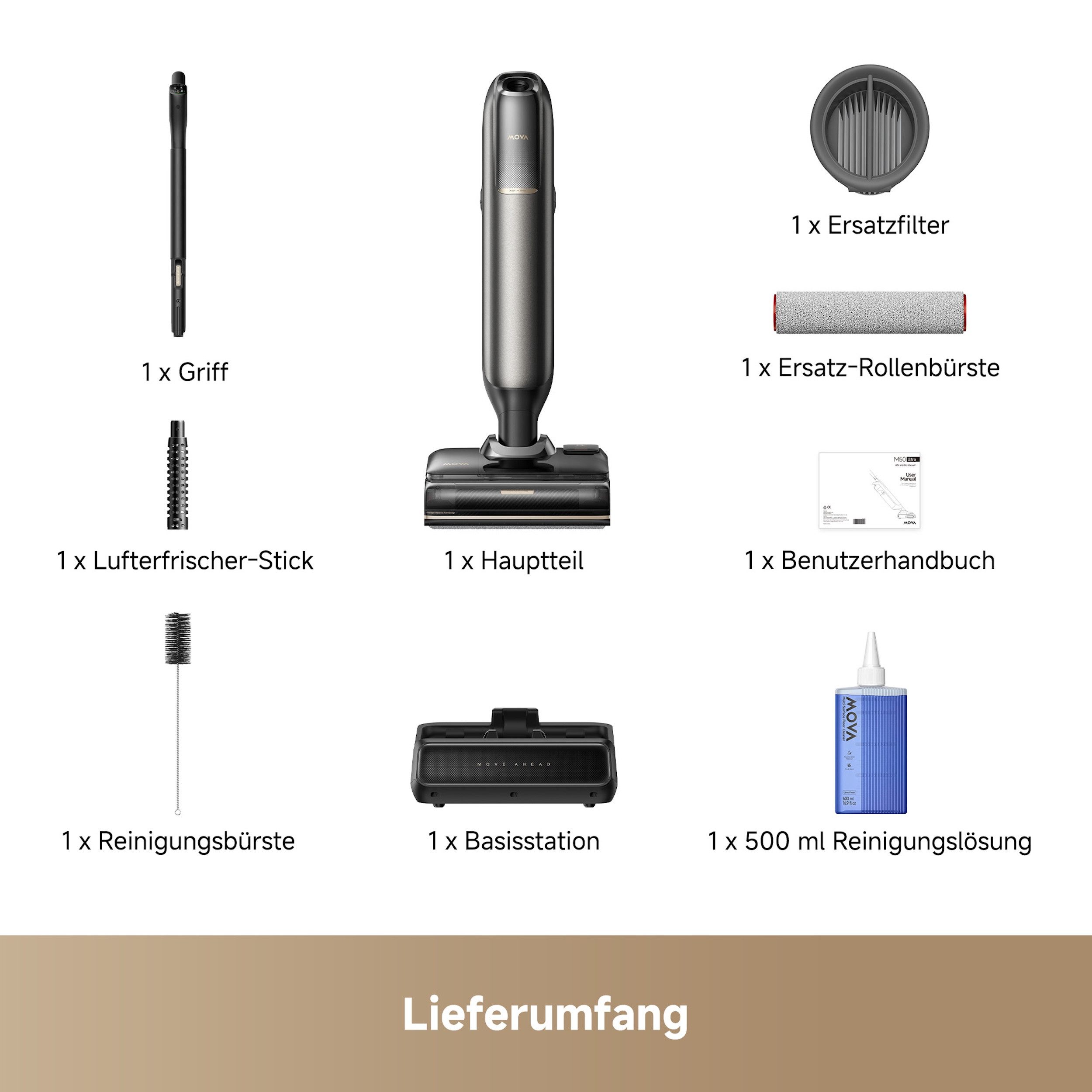 Mova Nass-Trocken-Sauger M50 Ultra, KI-Reinigung, 450 W, Klappbares 180°-Design, selbstreinigende Bürste, 22.000Pa Saugkraft