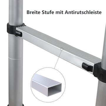 Bettizia Teleskopleiter Teleskopleiter Alu 2.5+2.5m Ausziehleiter Anlegeleiter Silber