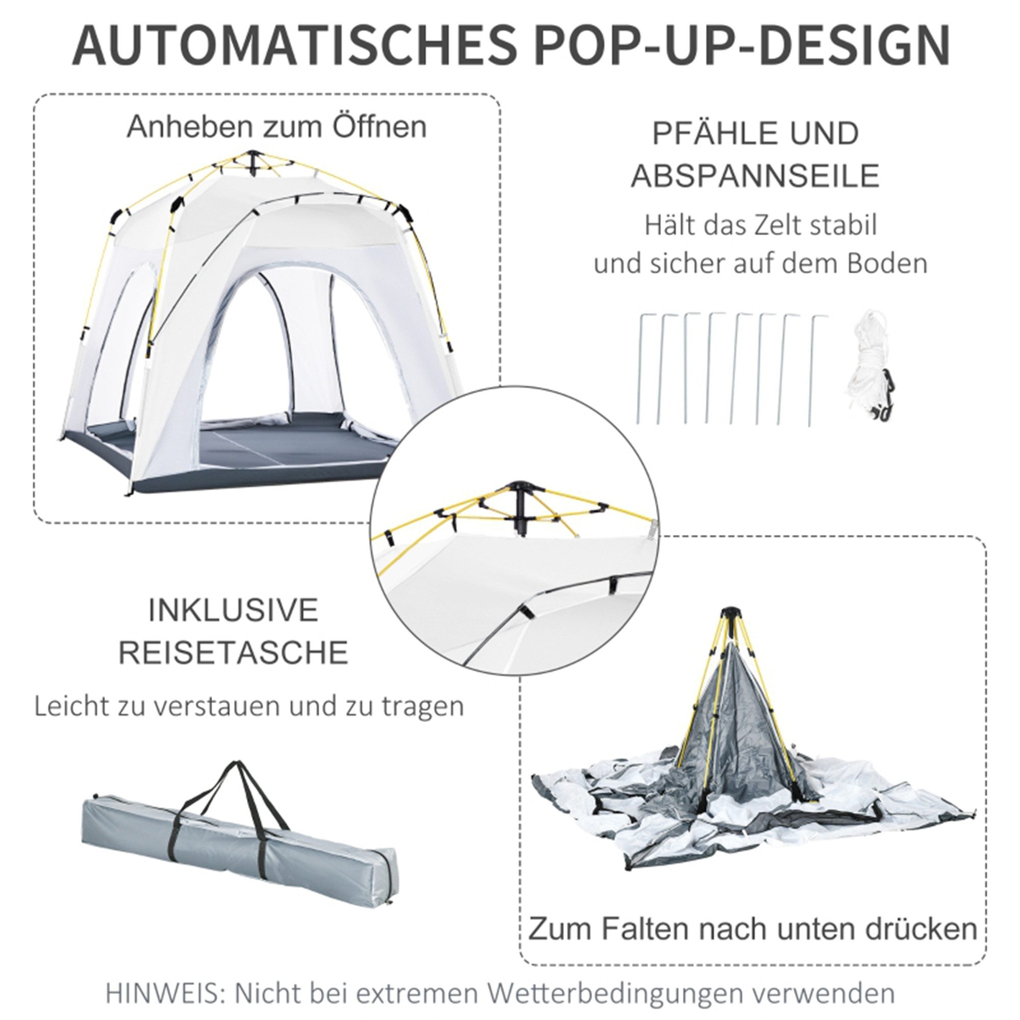 MC Star Kuppelzelt für 4 Personen leicht, stabil wasserdicht UV 50+ Pop Up Campingzelt, (mit Haken Tür Fenster, Bodenplane Familienzelt mit 1000mm Wassersäule Zelt für Camping Reise Trekking Garten)