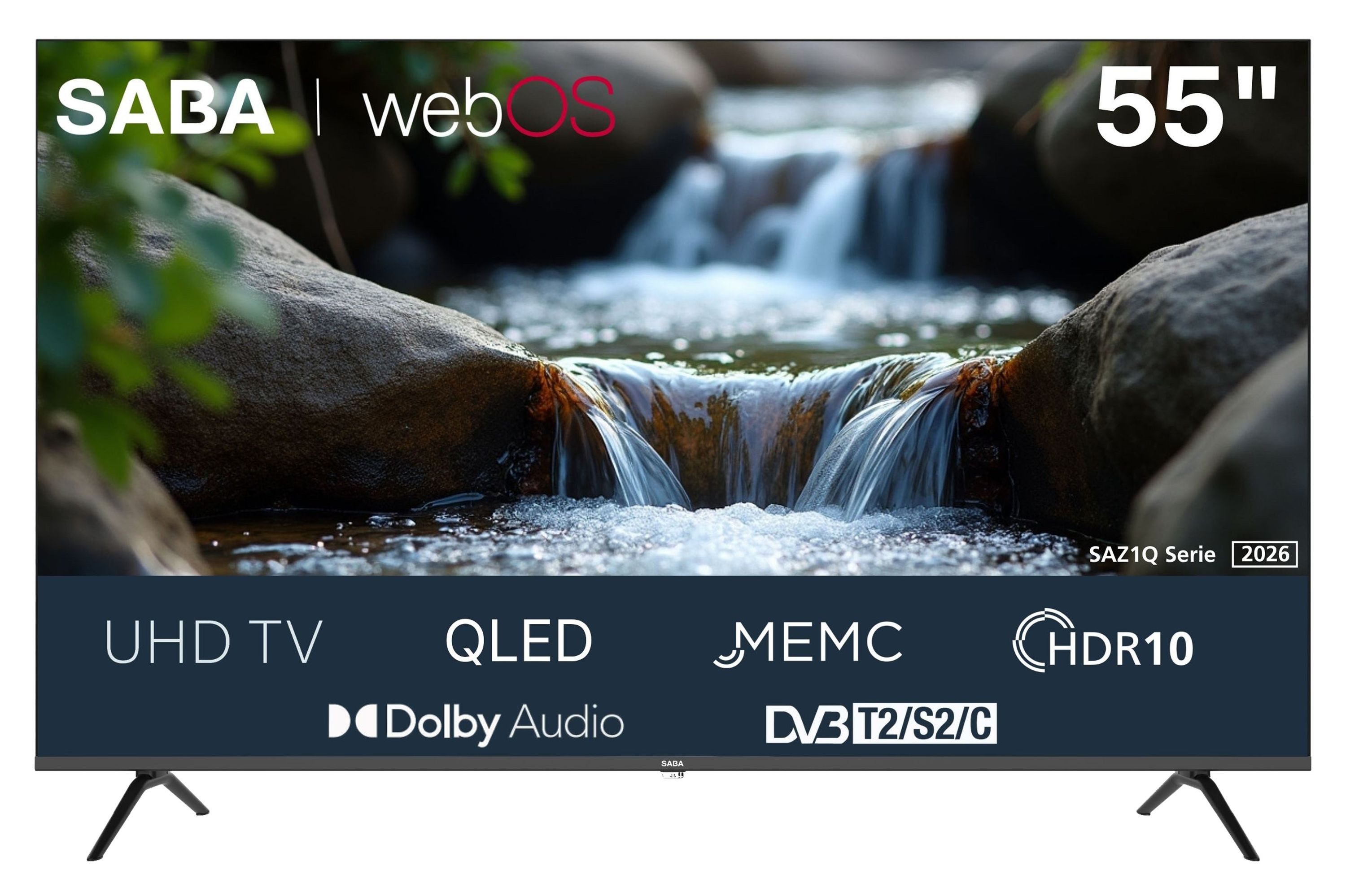 Saba SA55Z1QU QLED-Fernseher (139 cm/55 Zoll, 4K Ultra HD, Smart TV, webOS Smart TV, HDR10, MEMC, Dolby Audio, Bluetooth, Triple-Tuner)