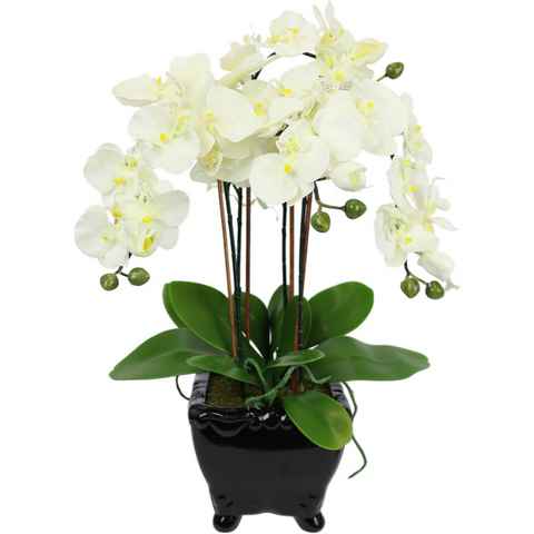 Kunstblume Künstliche Orchidee in Schale Phalaenopsis Kunstblume Blume, I.GE.A., Höhe 60 cm, Kunstorchidee Deko Dekoblume Seidenblume