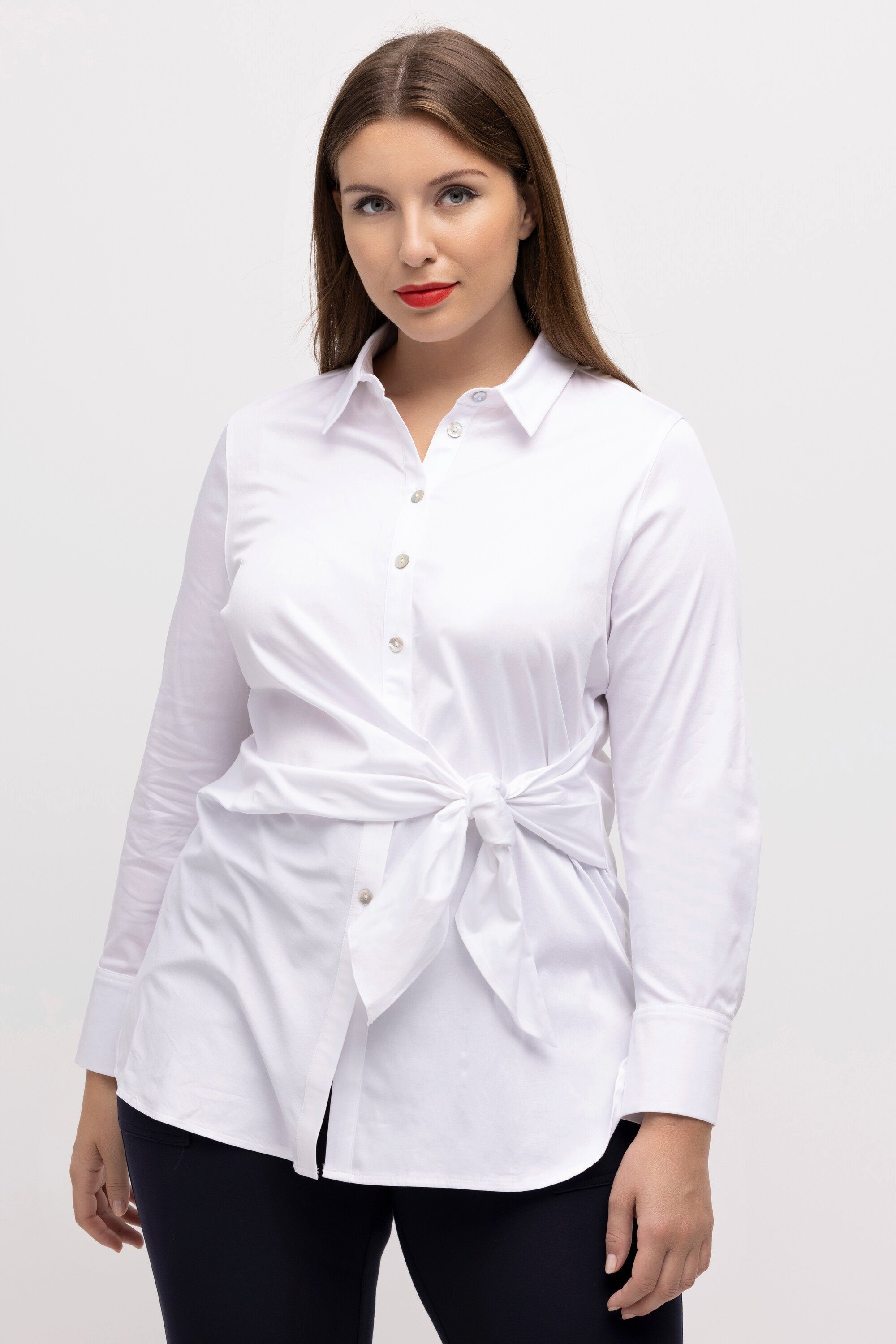 Ulla Popken Blouse Satin Femme - Chemisier Élégant Col Chemise Dos Plus Long