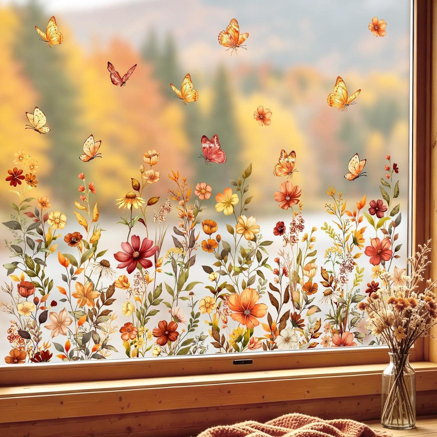 LuxusKollektion Fensterbild Fensteraufkleber Wildblumen Herbst Boho 29x60cm