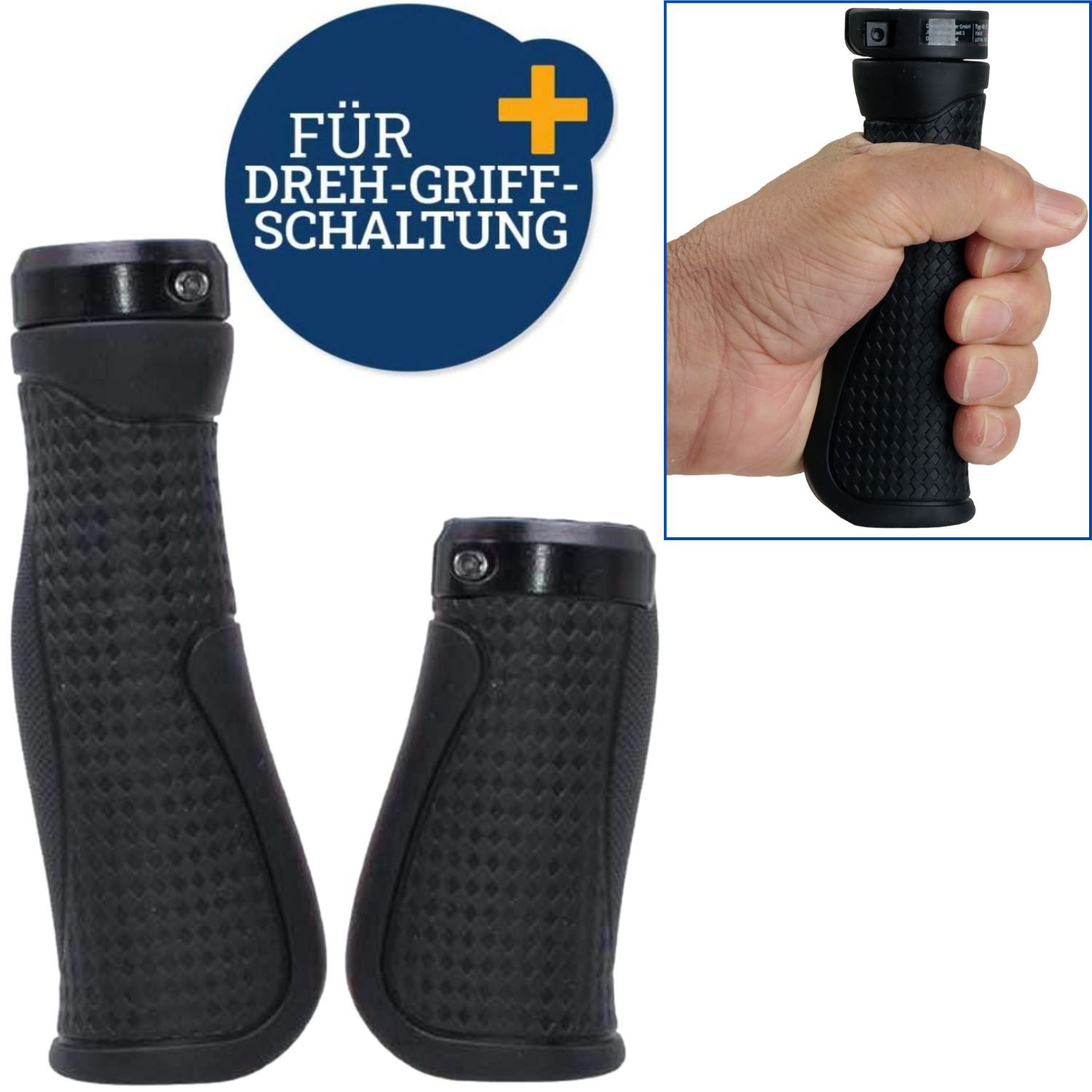 Diedrich Filmer GmbH Fahrradlenkergriff Fahrrad-Griffe Ergonomisch für Drehgriff Schaltung (2x Lenkergriffe, 2-St., Set), Set Kurz Lang Lenker-Griffe Ergo Antirutsch Lenkergriffe Fahrradgriffe