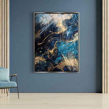 DOTCOMCANVAS® Leinwandbild Blue Thunder, Leinwandbild Abstrakte Kunst moderne Kunst hochkant gold schwarz blau