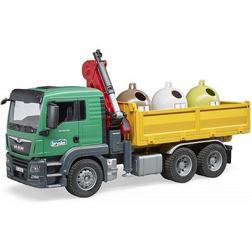 Bruder® Spielzeug-LKW Man TGS LKW, mit Ladekran und 3 Altglascontainern, Kinder Spielfahrzeug Truck mit Kran Glascontainer, Grün/Gelb/Rot