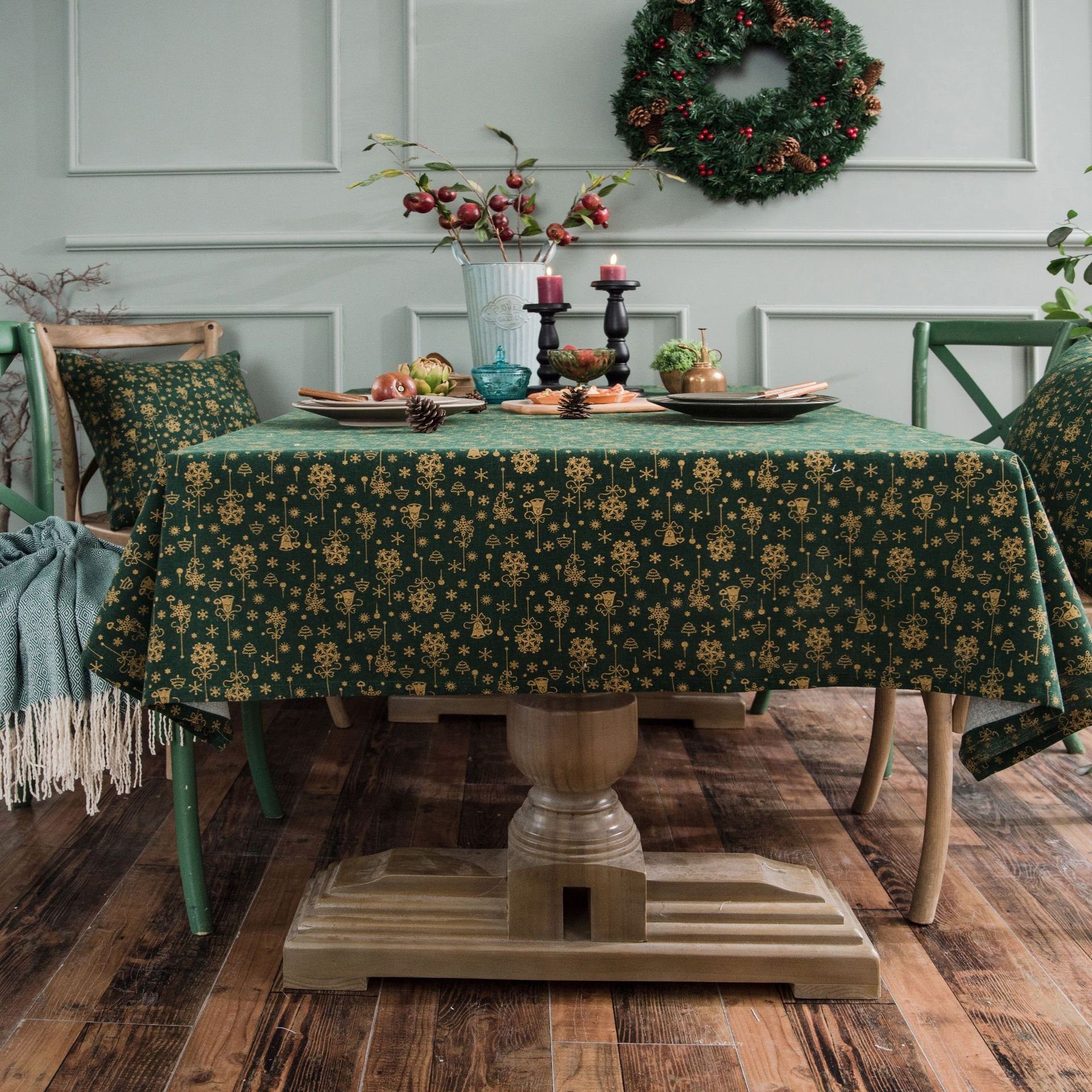 Tischdecke für FELIXLEO Neujahr Weihnachts 130*180cm Tischdecke Schneeflocke grüne Urlaub